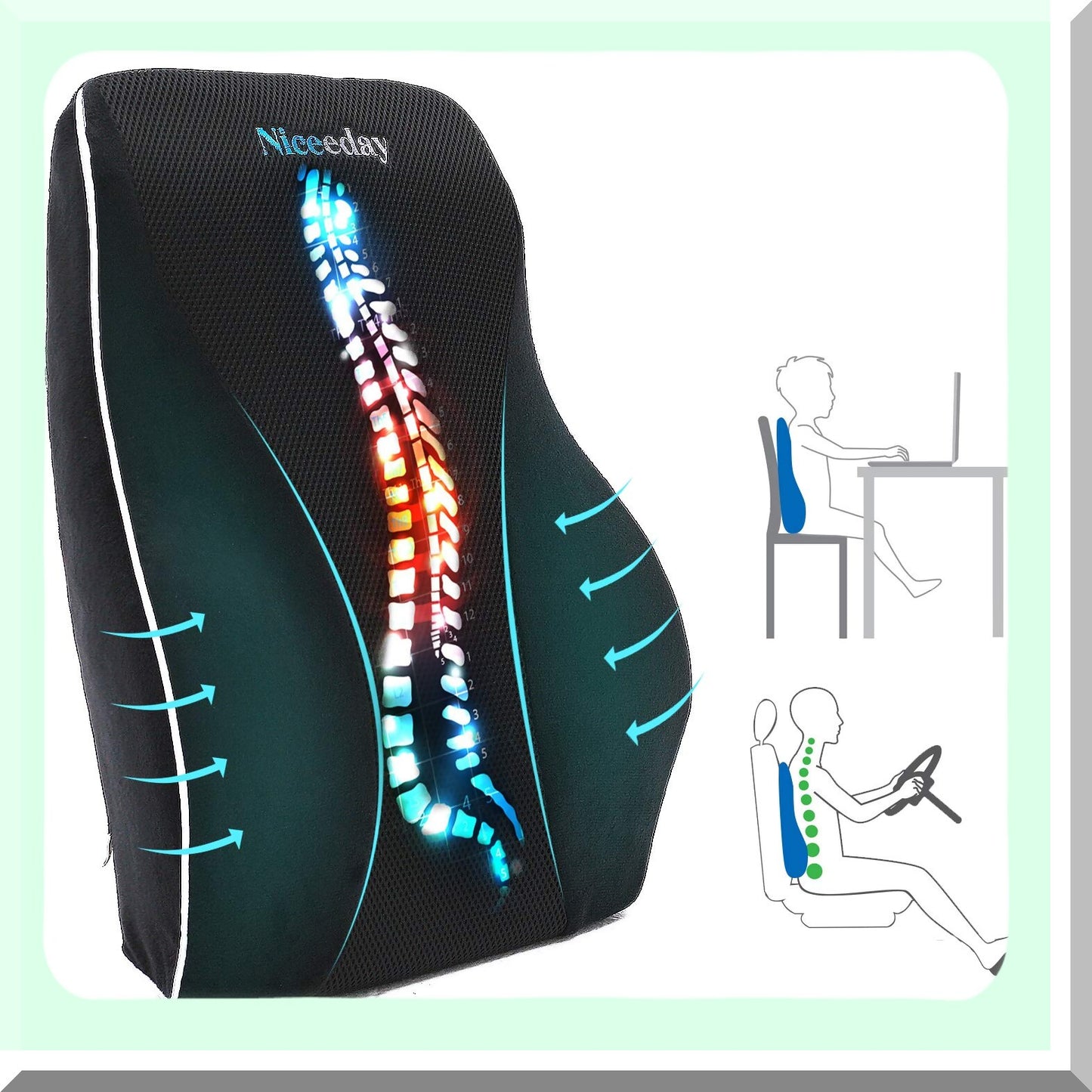ErgoFoam Lumbar Support Pillow - Memory Foam Cushion for Office Chair, Car, Gaming Chair - Orthopedic Back Rest with 3D Mesh Cover - Lower Back Pain Relief - Ergonomic Design - 16.31"x17.94"x4.69