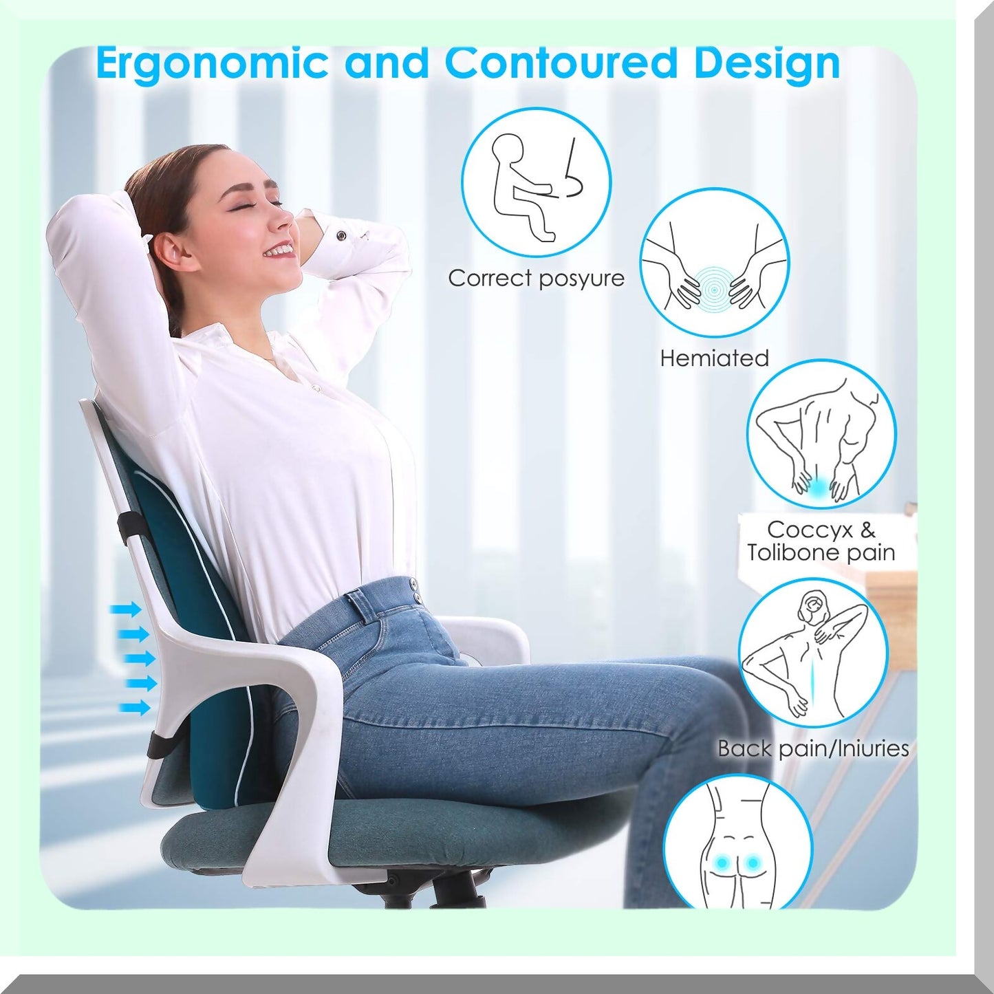 ErgoFoam Lumbar Support Pillow - Memory Foam Cushion for Office Chair, Car, Gaming Chair - Orthopedic Back Rest with 3D Mesh Cover - Lower Back Pain Relief - Ergonomic Design - 16.31"x17.94"x4.69
