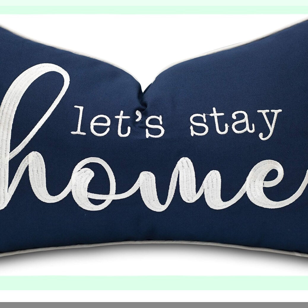 Navy Blue Home Comfort Embroidered Lumbar Pillow Cover - 12x20 Inches