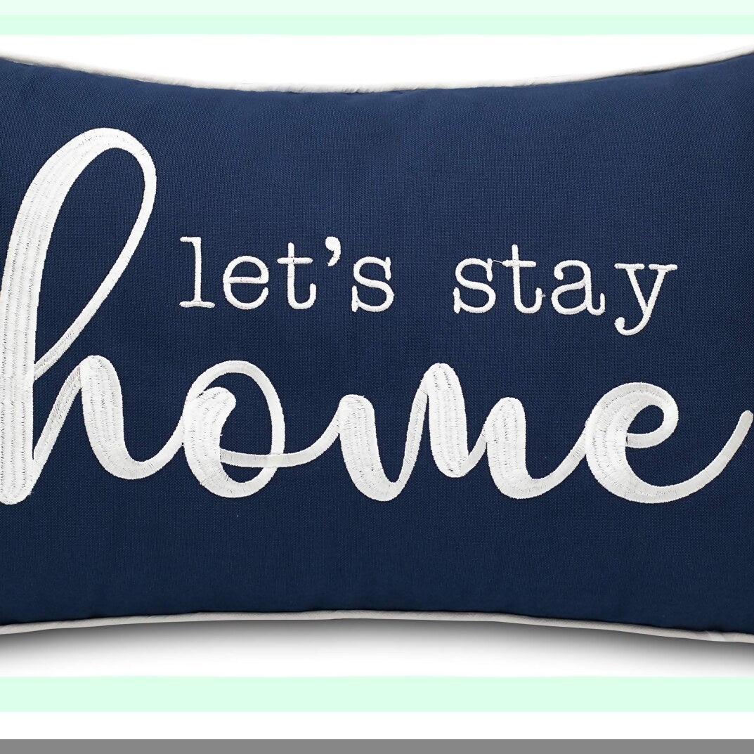 Navy Blue Home Comfort Embroidered Lumbar Pillow Cover - 12x20 Inches
