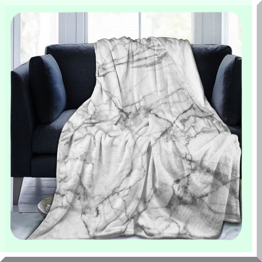 Marble Luxe Ultra Soft Fleece Throw - Cozy Black & White Decorative Blanket for Home, Bed, Couch, Chair, Travel - 50x40in