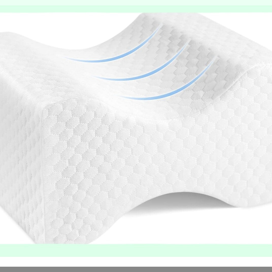 OrthoAlign Memory Foam Knee Pillow - Sleep Leg Pillow for Side Sleepers & Pregnant Women - Spinal Alignment, Sciatica Relief - Washable Cover & Travel Bag - White