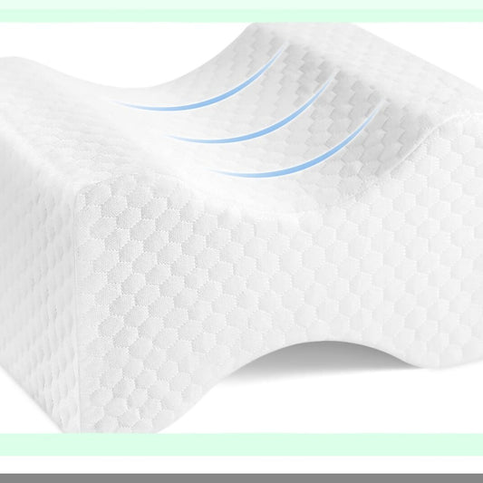 OrthoAlign Memory Foam Knee Pillow - Sleep Leg Pillow for Side Sleepers & Pregnant Women - Spinal Alignment, Sciatica Relief - Washable Cover & Travel Bag - White
