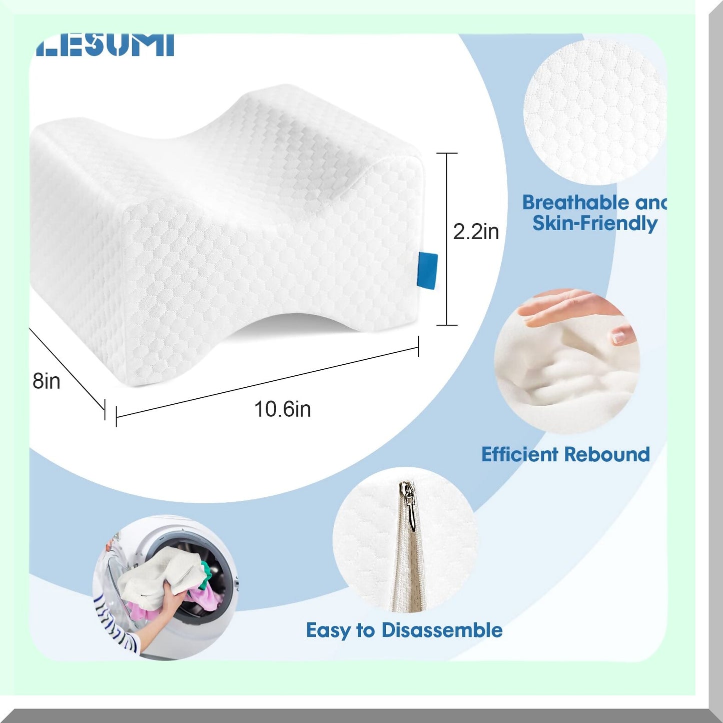 OrthoAlign Memory Foam Knee Pillow - Sleep Leg Pillow for Side Sleepers & Pregnant Women - Spinal Alignment, Sciatica Relief - Washable Cover & Travel Bag - White