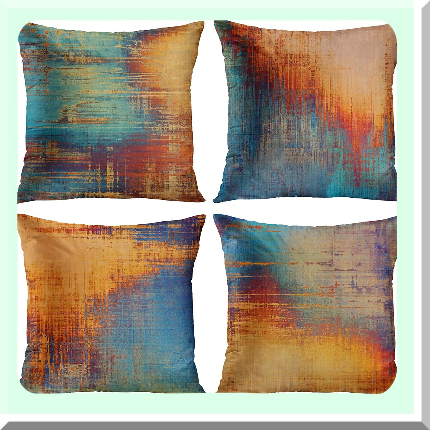 Rustic Abstract Blue Orange Pillow Covers - Set of 4 Vintage Decorative Cases for Home Decor, Standard Square 18x18 Inches Pillowcases