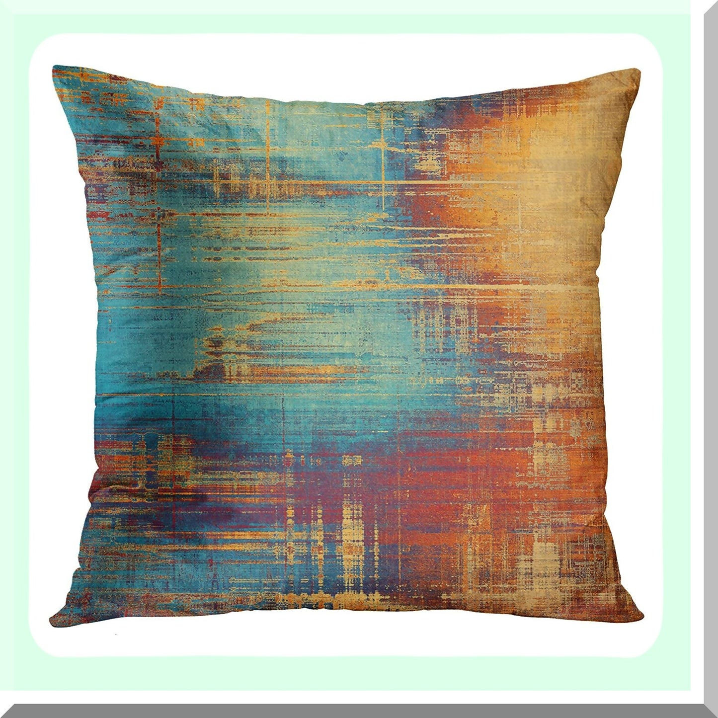 Rustic Abstract Blue Orange Pillow Covers - Set of 4 Vintage Decorative Cases for Home Decor, Standard Square 18x18 Inches Pillowcases