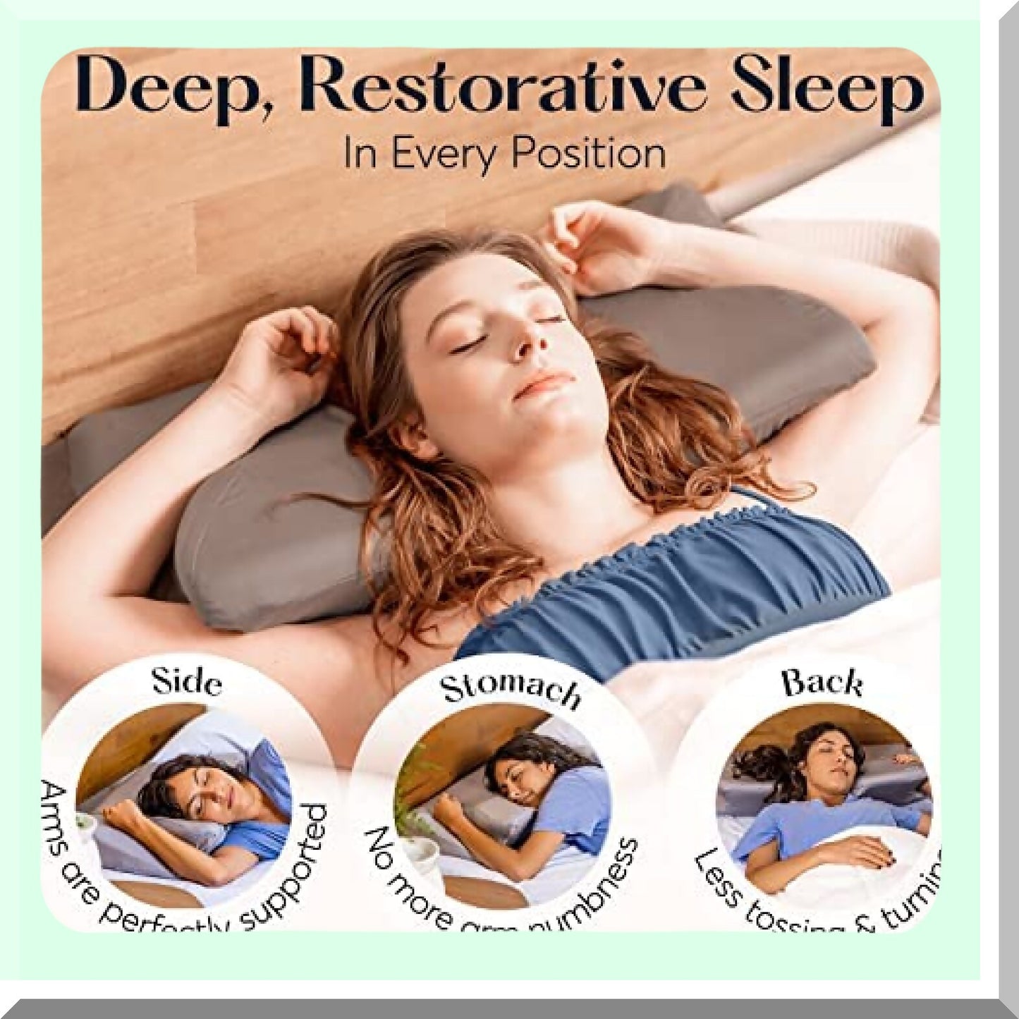 Bamboo Dream Deep Cervical Pillowcase - Gray Zipper Pillow Cover for Sleeping Pillow