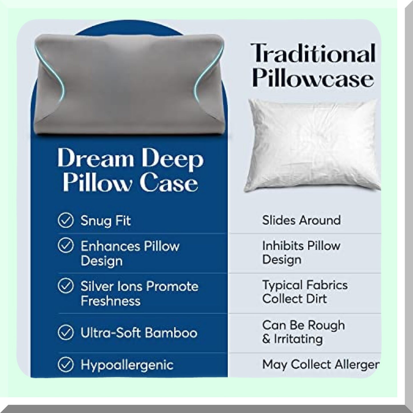 Bamboo Dream Deep Cervical Pillowcase - Gray Zipper Pillow Cover for Sleeping Pillow