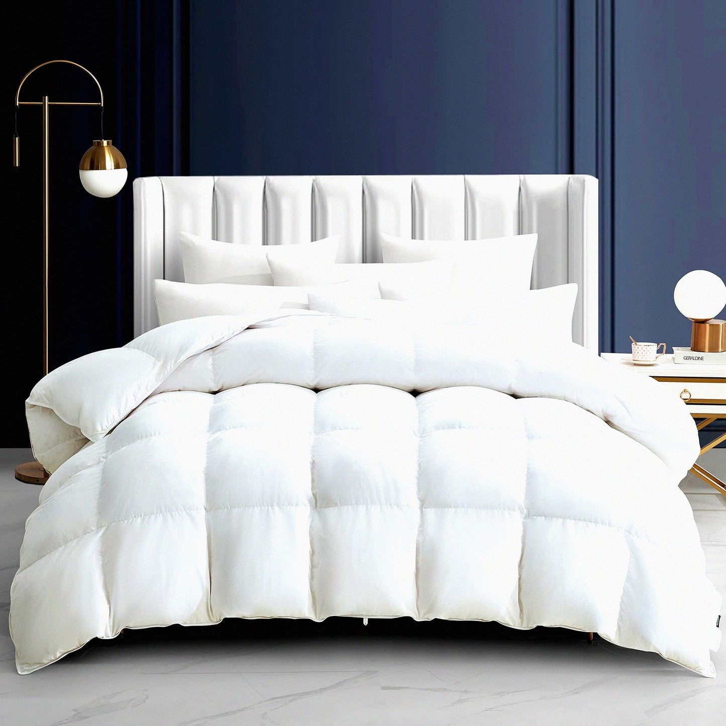 All Season White Down Comforter - Ultra Soft Queen Size Duvet Insert with Fluffy 100% Cotton Cover - 90 x 90 Inches - Cozy Comfort for Queen Bed