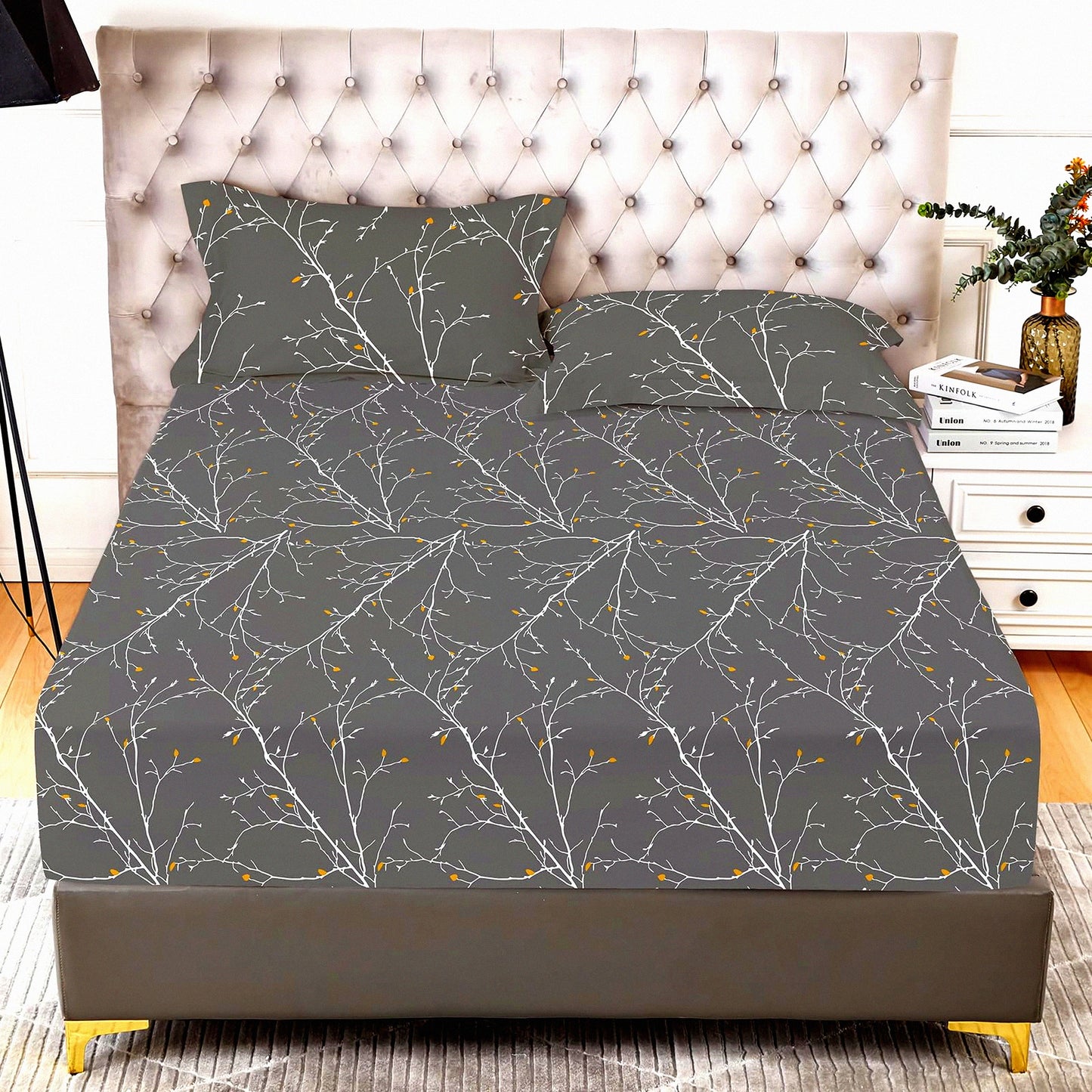 PlantPrint UltraSoft Fitted Sheet Set - 1800 Thread Count Brushed Microfiber, Deep Pocket, Fade Resistant Pillowcase - Premium Bedding for a Cozy Night's Sleep