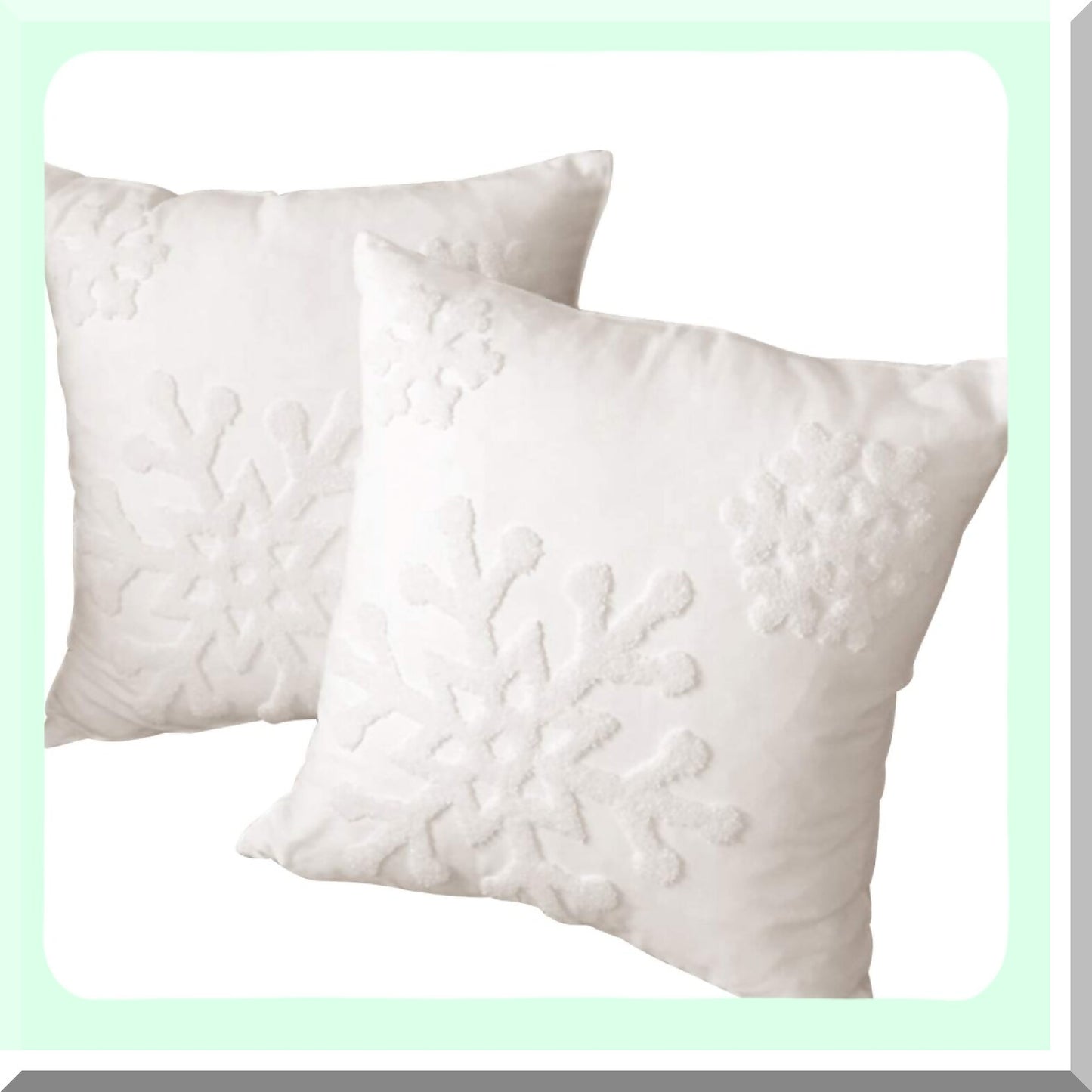 Snowflake Bliss Pillowcase Set - Holiday Decorative Cushion Cover for Home, Sofa, Bed, Car - 18x18 Inch Embroidered Cotton Linen Throw Pillows in White