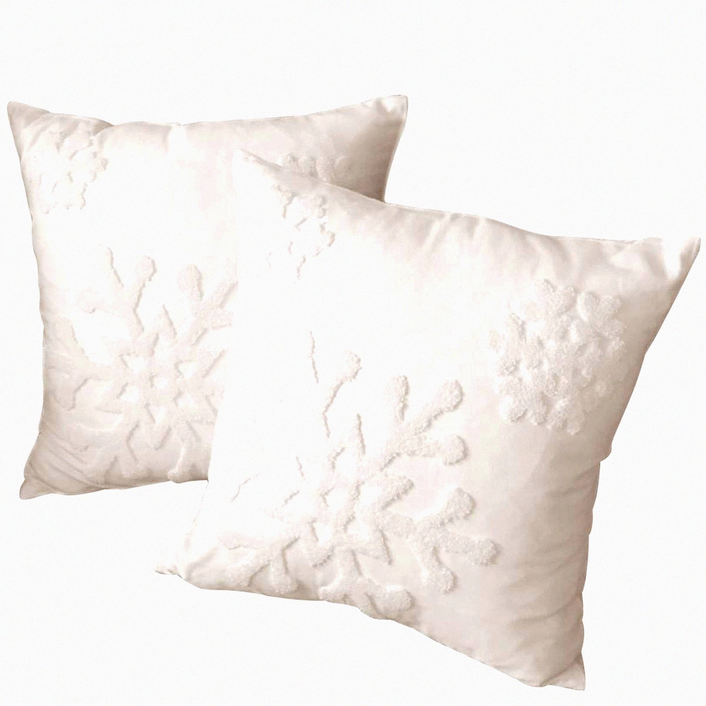 Snowflake Bliss Pillowcase Set - Holiday Decorative Cushion Cover for Home, Sofa, Bed, Car - 18x18 Inch Embroidered Cotton Linen Throw Pillows in White