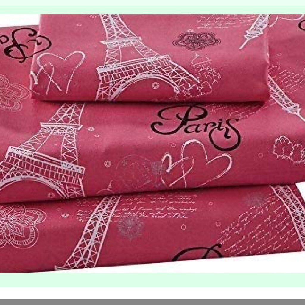 Eiffel Tower Dream 7-Piece Comforter Set - Parisian Chic Bedding Collection with Complete Sheet Set - Queen Size White Black Pink Design
