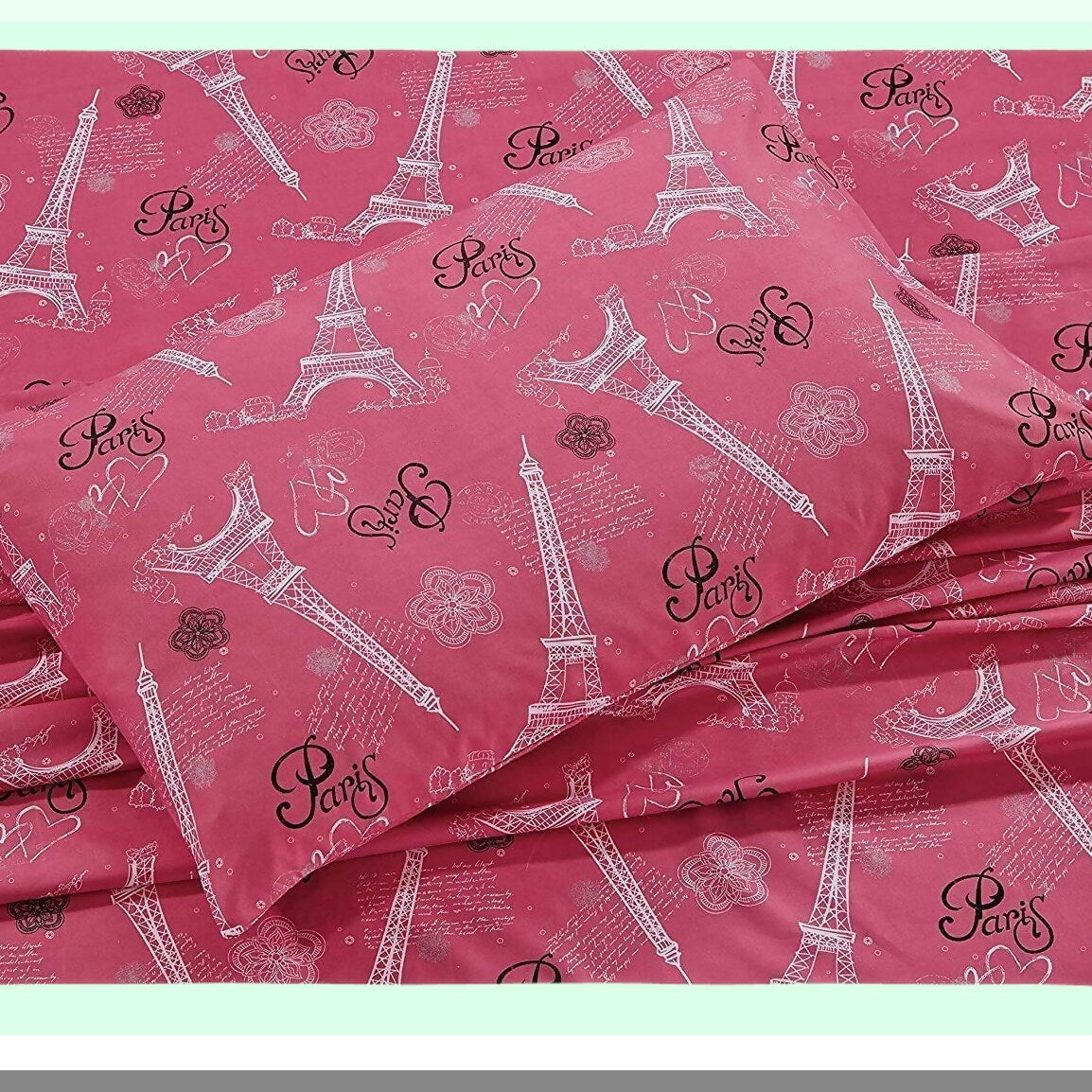 Eiffel Tower Dream 7-Piece Comforter Set - Parisian Chic Bedding Collection with Complete Sheet Set - Queen Size White Black Pink Design