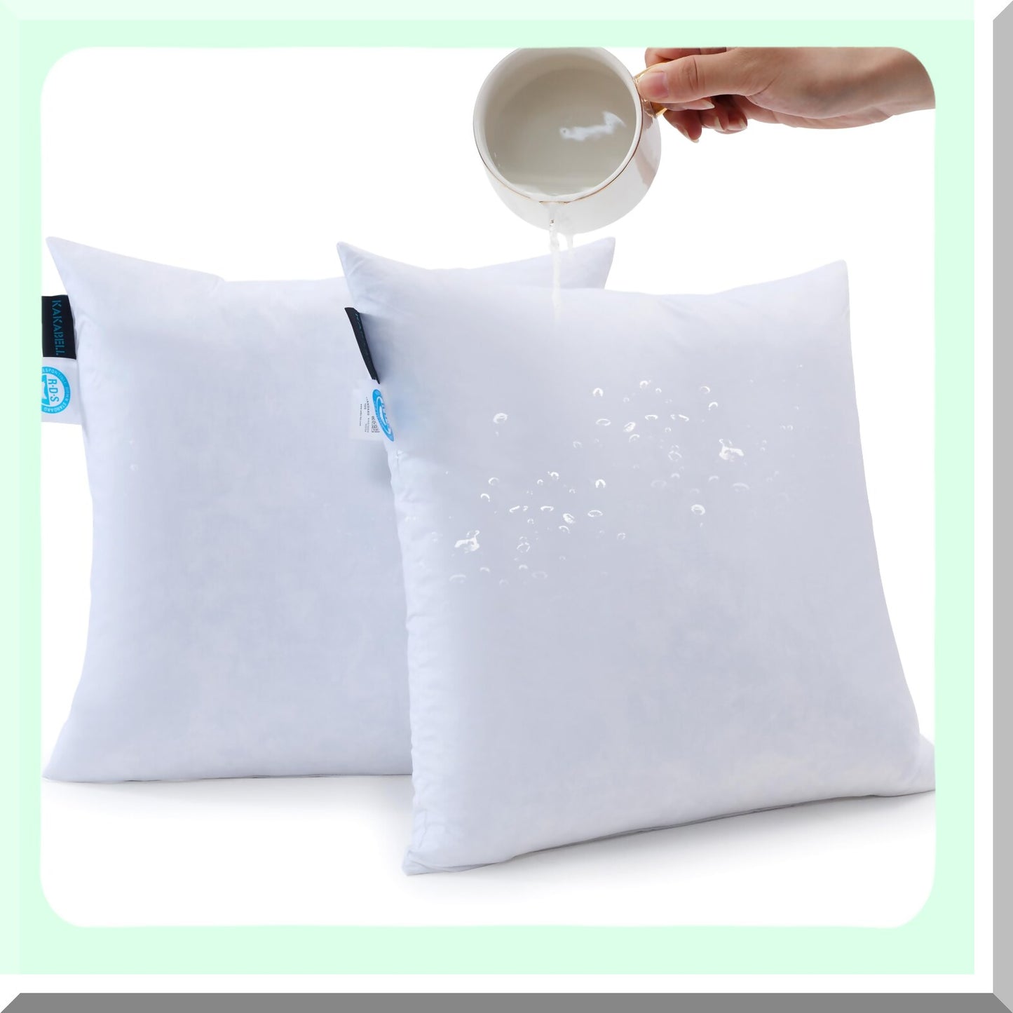Waterproof Down Filled Throw Pillow Inserts - Set of 2 16X16 Decorative Pillows for Couch-Bed with 100% Cotton Shell - Outdoor Cushion Insert