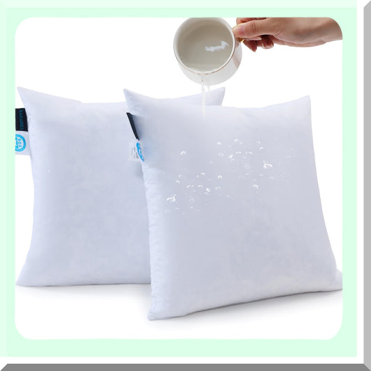 Waterproof Down Filled Throw Pillow Inserts - Set of 2 16X16 Decorative Pillows for Couch-Bed with 100% Cotton Shell - Outdoor Cushion Insert