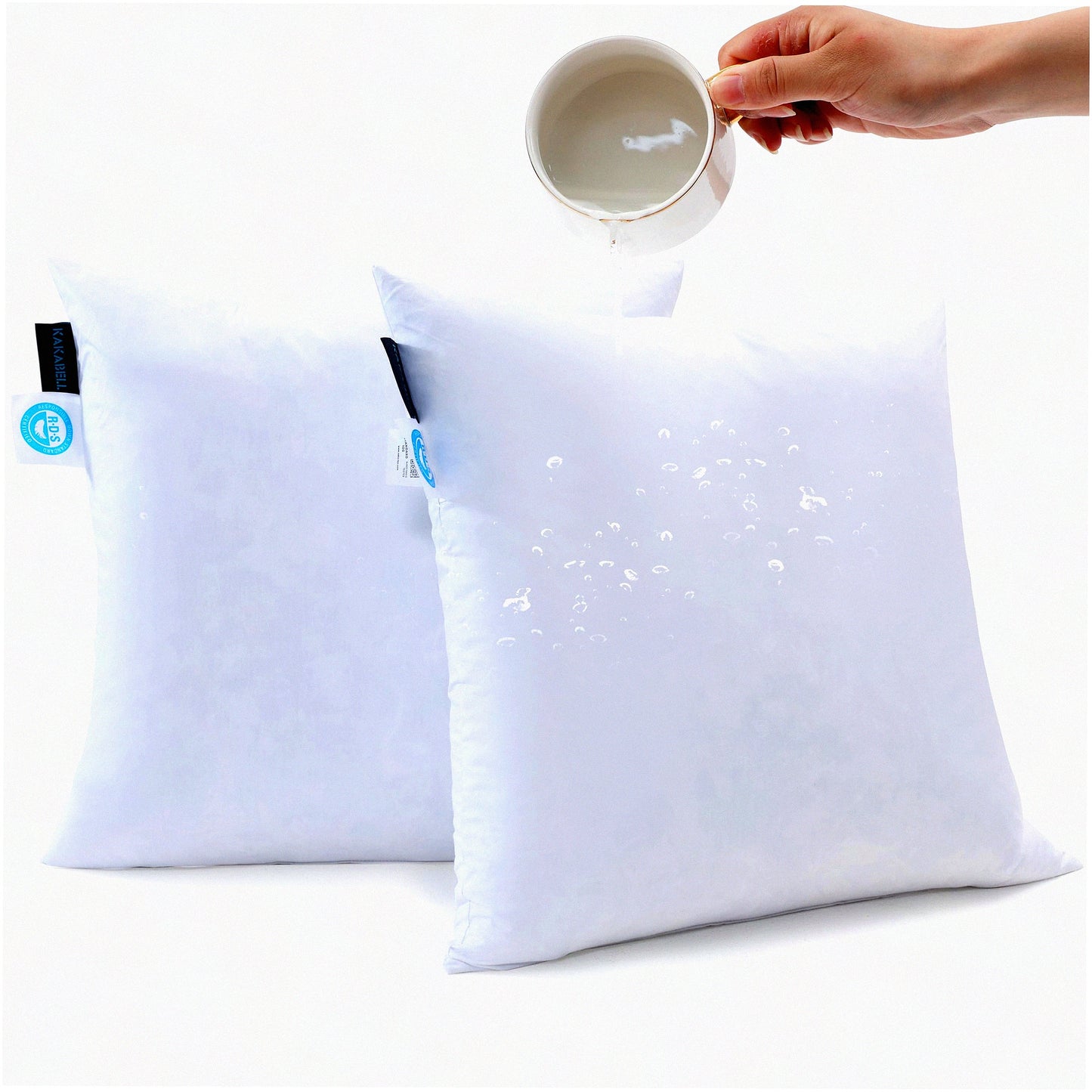 Waterproof Down Filled Throw Pillow Inserts - Set of 2 16X16 Decorative Pillows for Couch-Bed with 100% Cotton Shell - Outdoor Cushion Insert