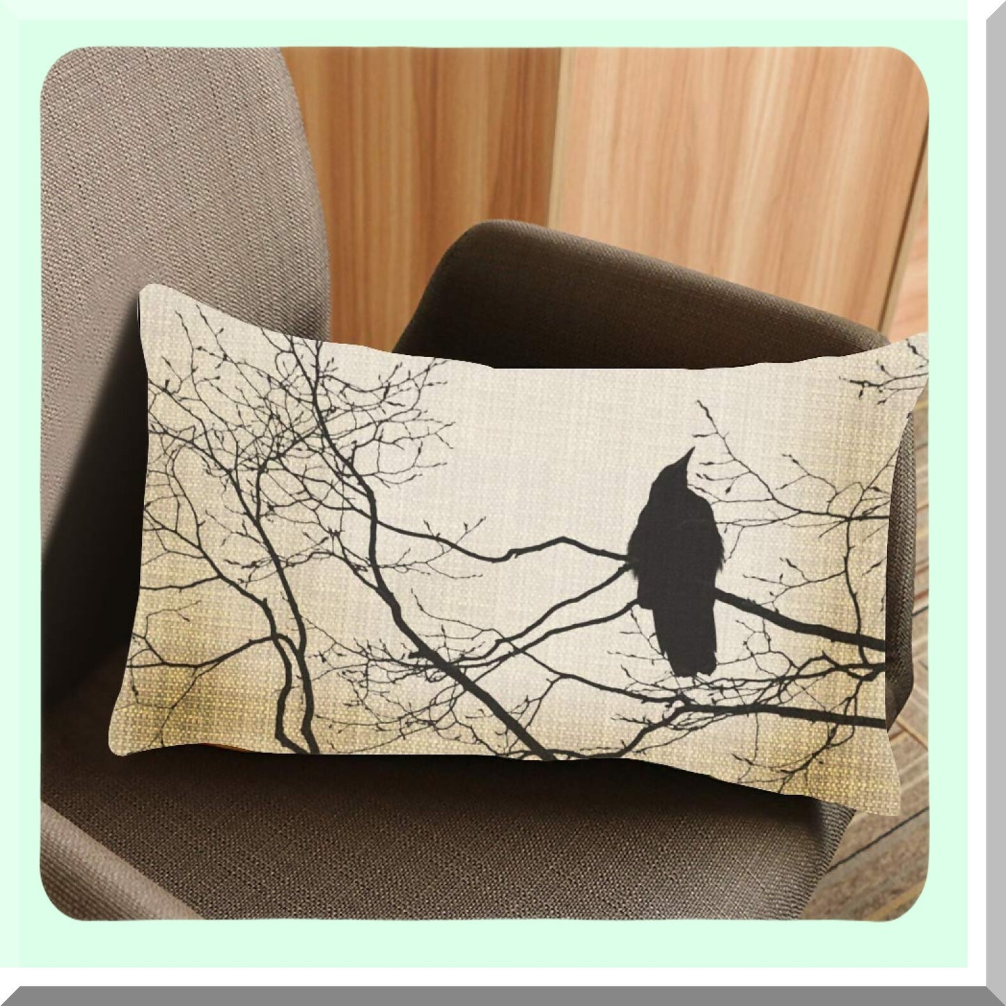 Raven Branch Gothic Decor Pillowcase - 20x12 Inches Home Decor Throw Pillow Cover