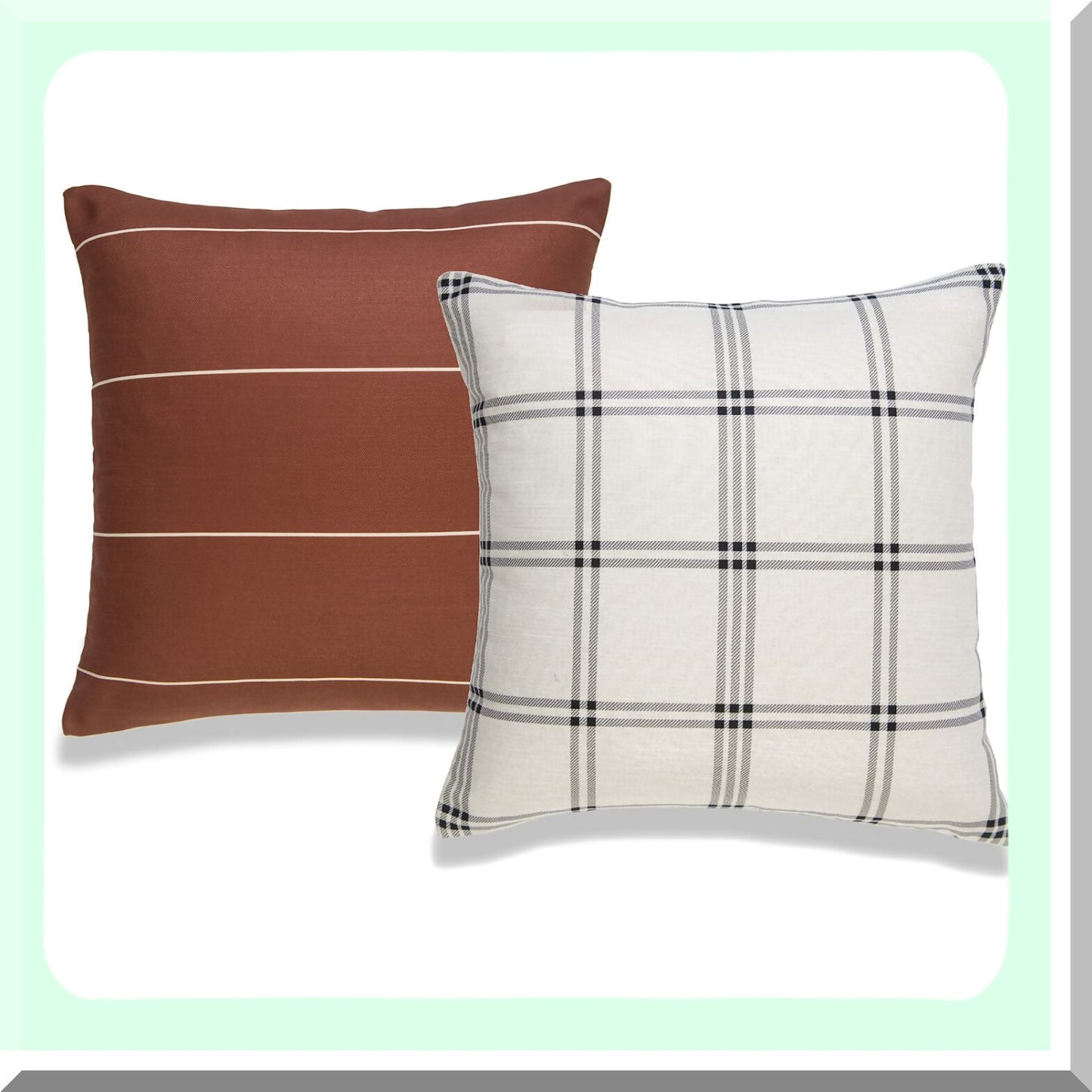 Rustic Chic Boho Stripe Plaid Pillow Covers - Set of 2 - 20"x20" - Couch Sofa Bed Decor - Modern Home Accent - Decorative Throw Pillows