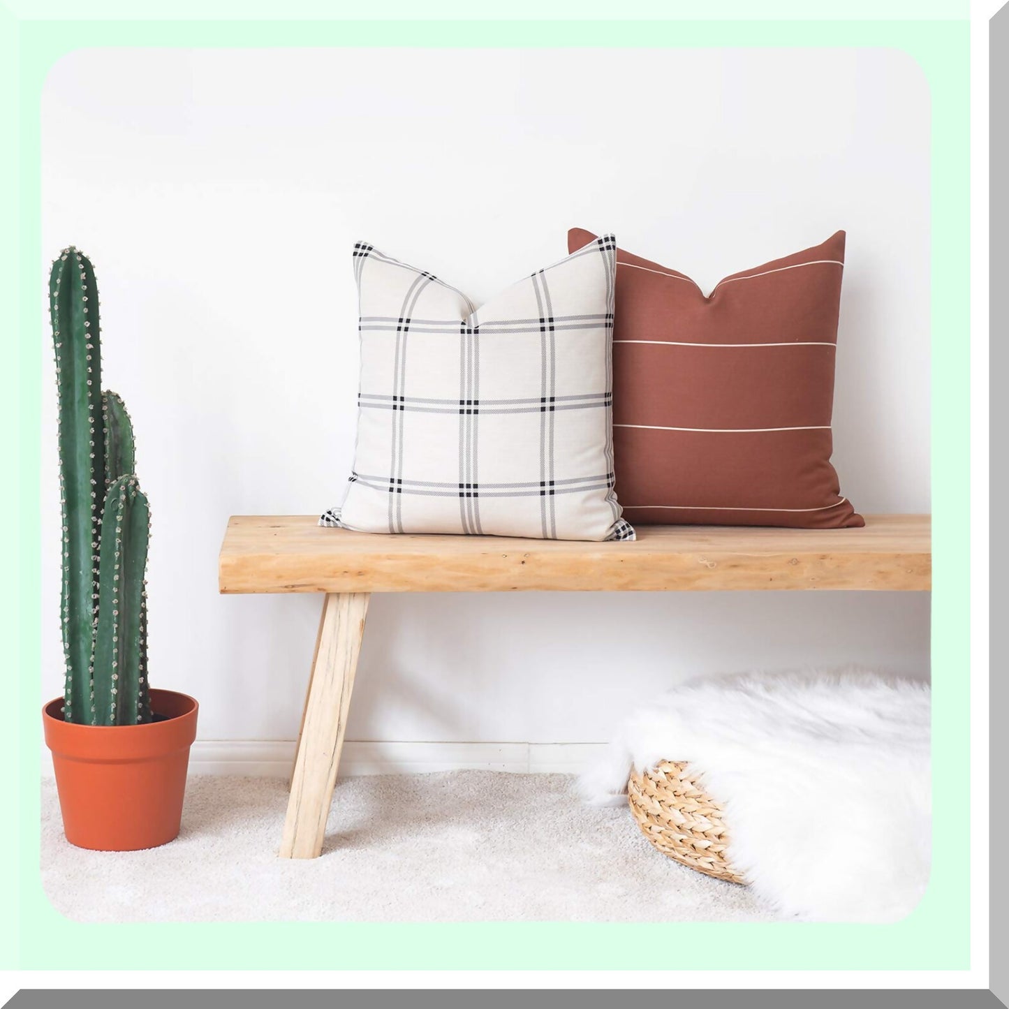 Rustic Chic Boho Stripe Plaid Pillow Covers - Set of 2 - 20"x20" - Couch Sofa Bed Decor - Modern Home Accent - Decorative Throw Pillows