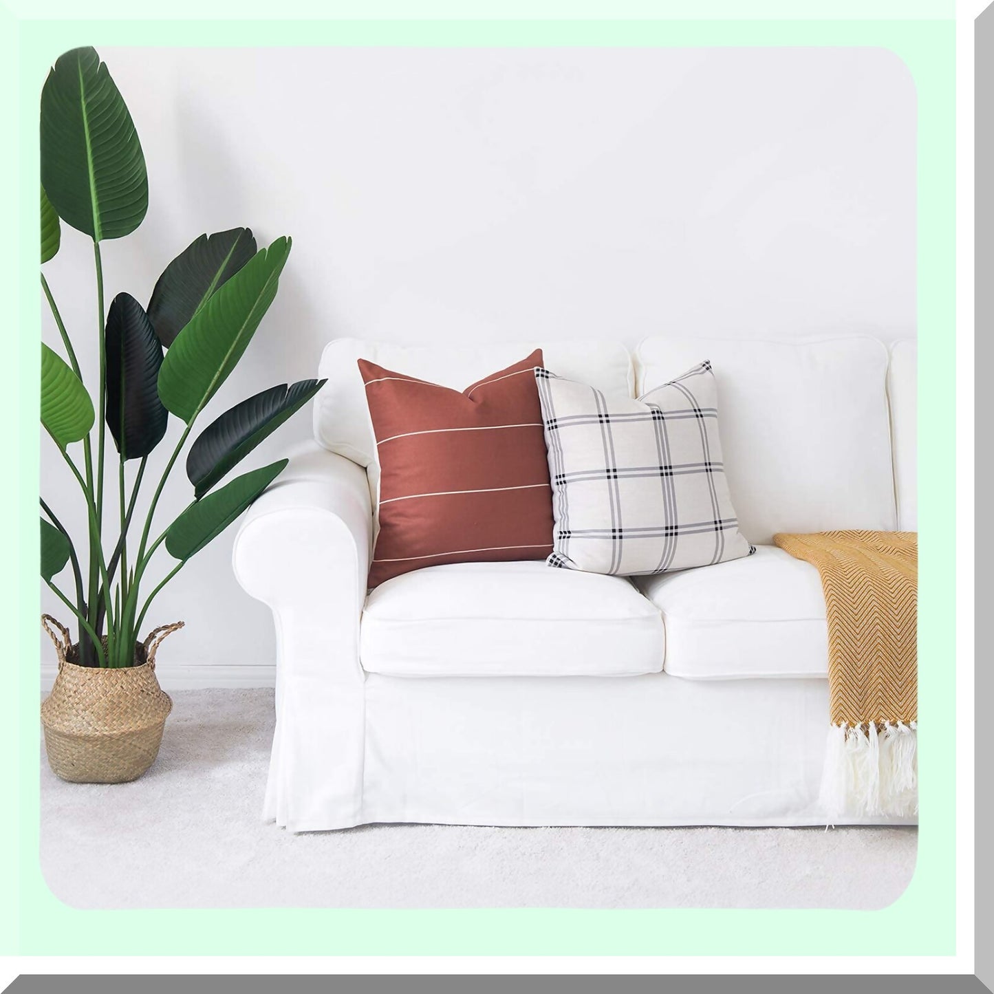Rustic Chic Boho Stripe Plaid Pillow Covers - Set of 2 - 20"x20" - Couch Sofa Bed Decor - Modern Home Accent - Decorative Throw Pillows