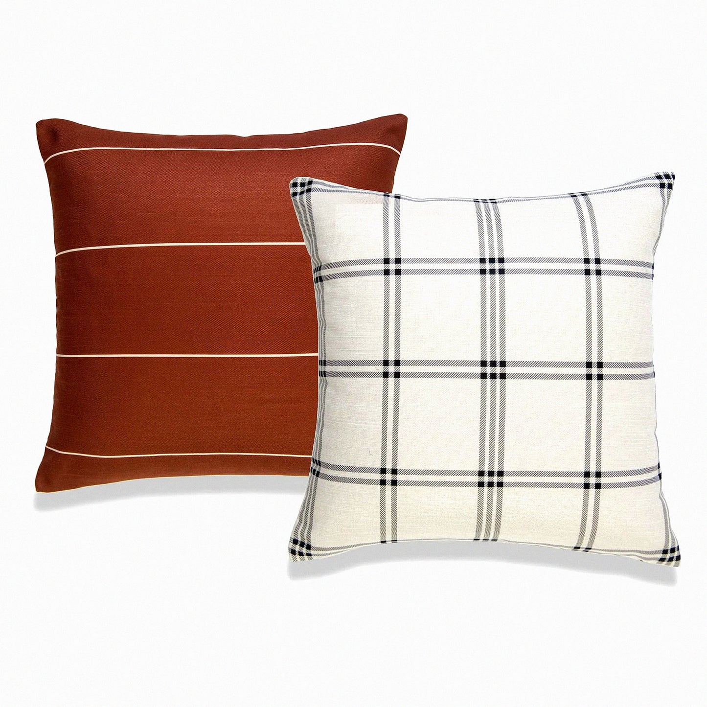 Rustic Chic Boho Stripe Plaid Pillow Covers - Set of 2 - 20"x20" - Couch Sofa Bed Decor - Modern Home Accent - Decorative Throw Pillows