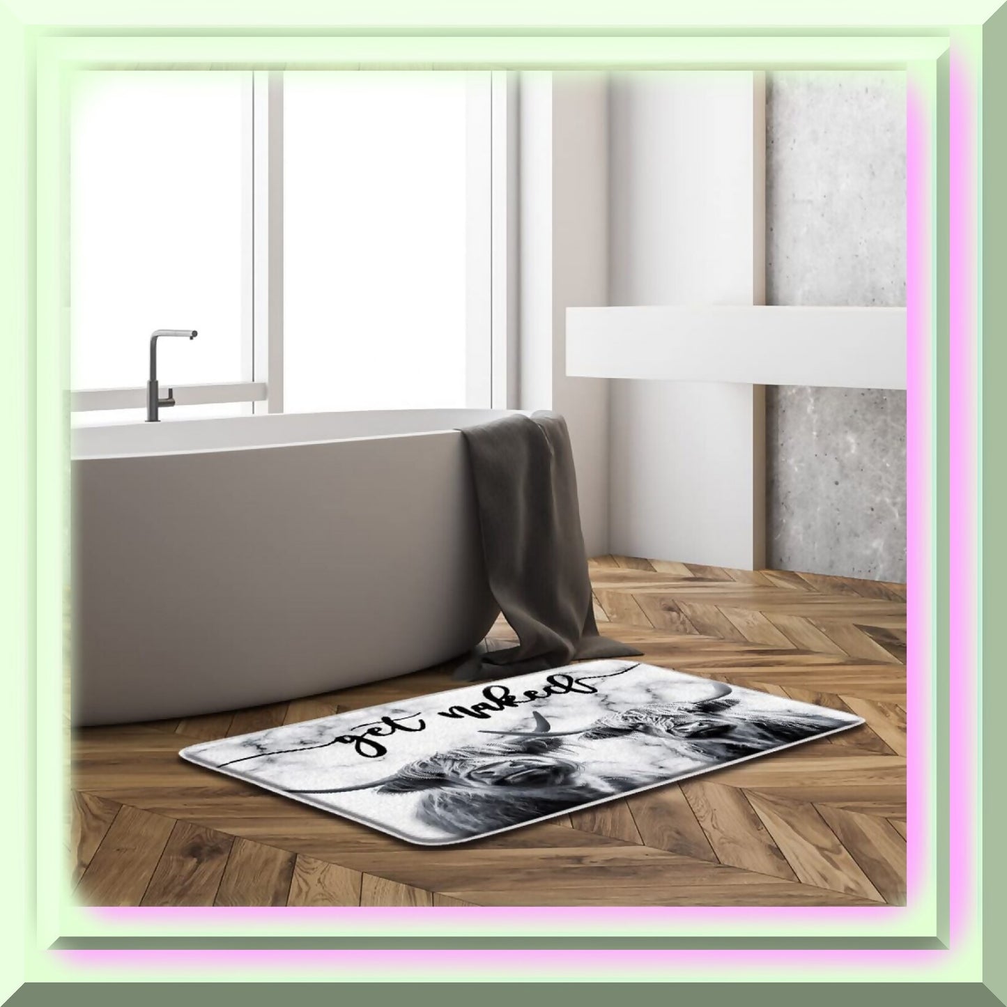 Farmhouse Highland Cow Bath Mat 50x20 Microfiber