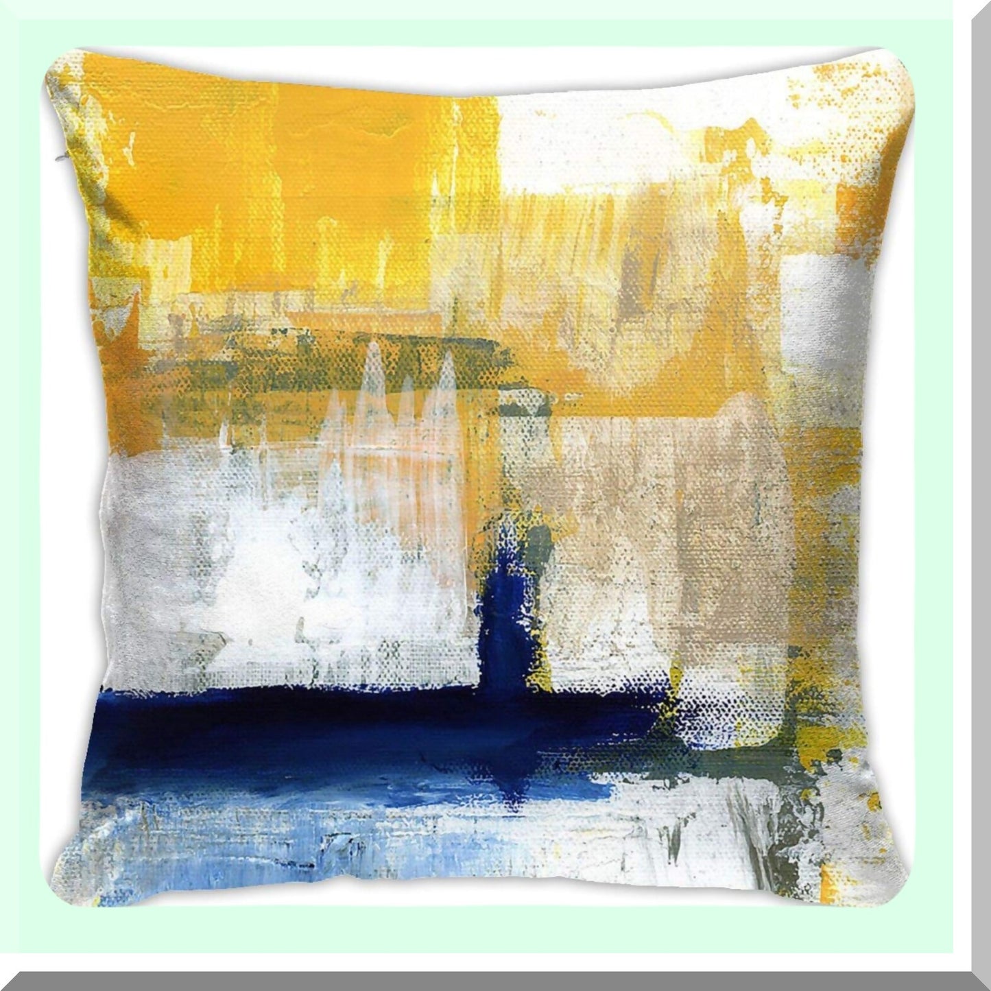Abstract Blue Yellow Gray Decorative Pillow Cover - Modern Art Cushion for Bedroom Sofa Living Room - 18x18 Inch Throw Pillows Cover