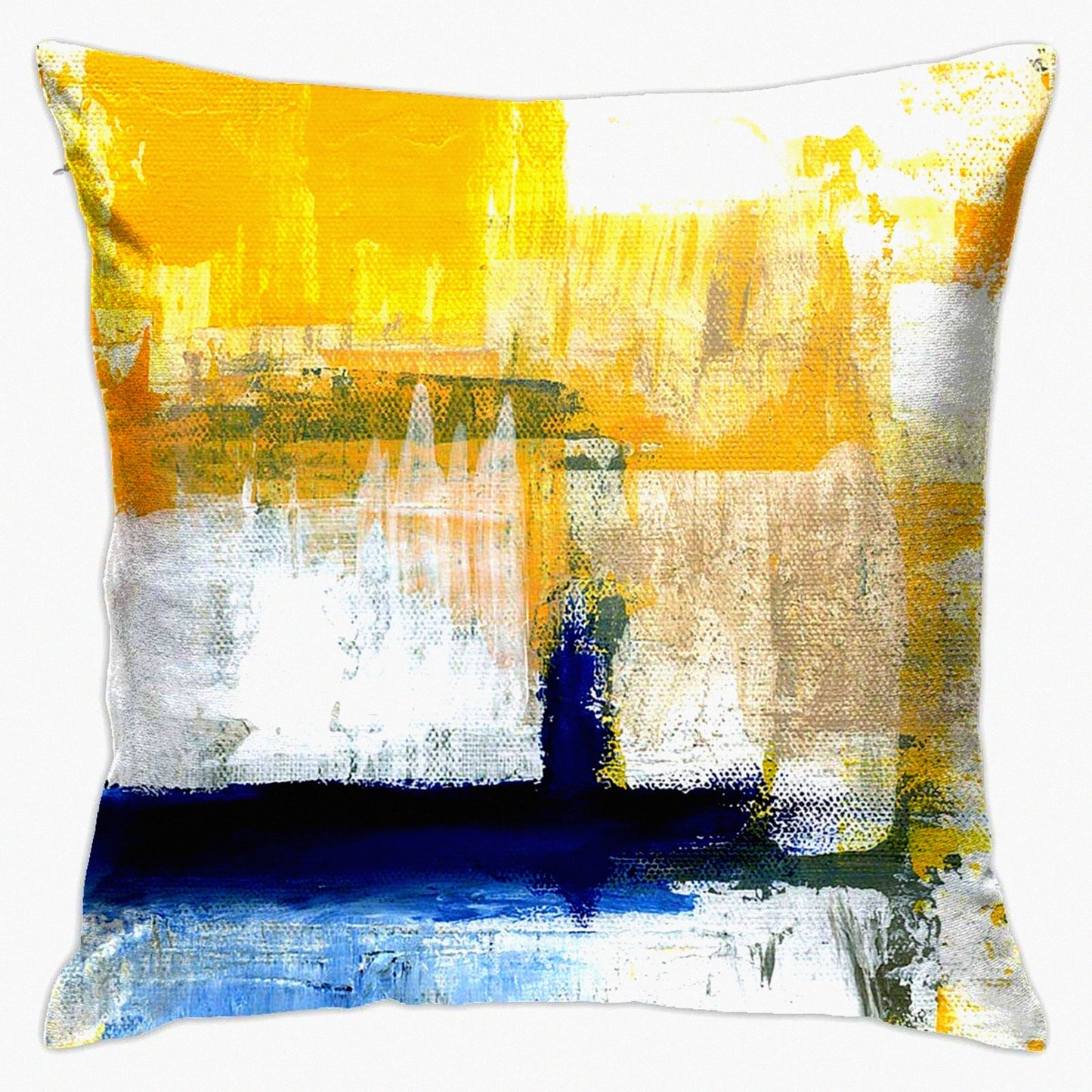 Abstract Blue Yellow Gray Decorative Pillow Cover - Modern Art Cushion for Bedroom Sofa Living Room - 18x18 Inch Throw Pillows Cover