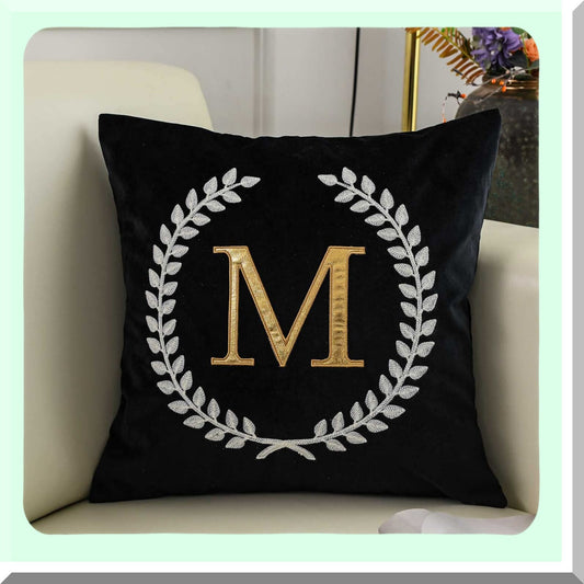 Luxury Monogrammed Velvet Pillow Cover - Custom Embroidered Square Decorative Cushion Case - 18 Inch Black Throw Pillow Cover (Cover Only)