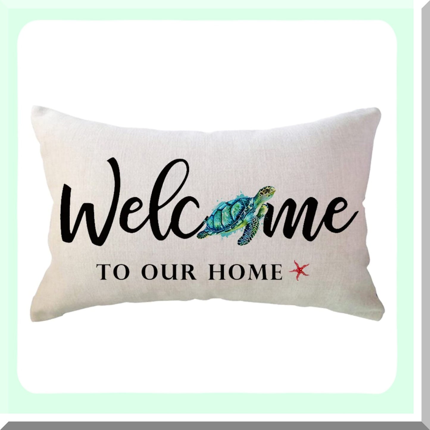 Sea Turtle Summer Lumbar Pillow Covers - Farmhouse Beach House Decor - Front Porch Decorative Cushion Cases - Housewarming Gifts - 12x20 Inch