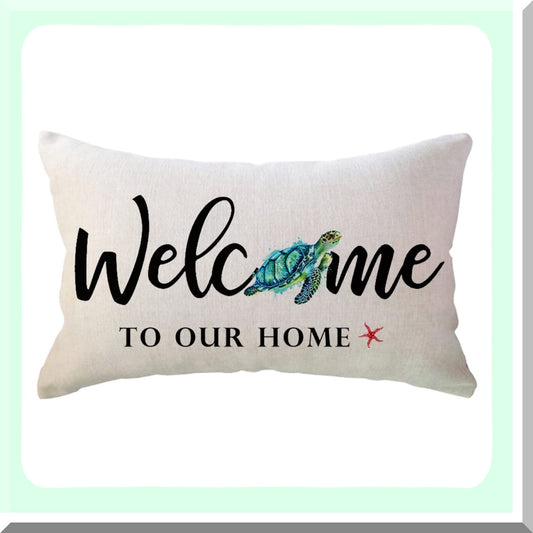 Sea Turtle Summer Lumbar Pillow Covers - Farmhouse Beach House Decor - Front Porch Decorative Cushion Cases - Housewarming Gifts - 12x20 Inch