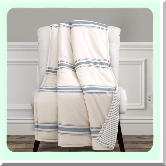 Modern Rustic Cozy Stripe Reversible Throw Blanket - 50x60, Blue