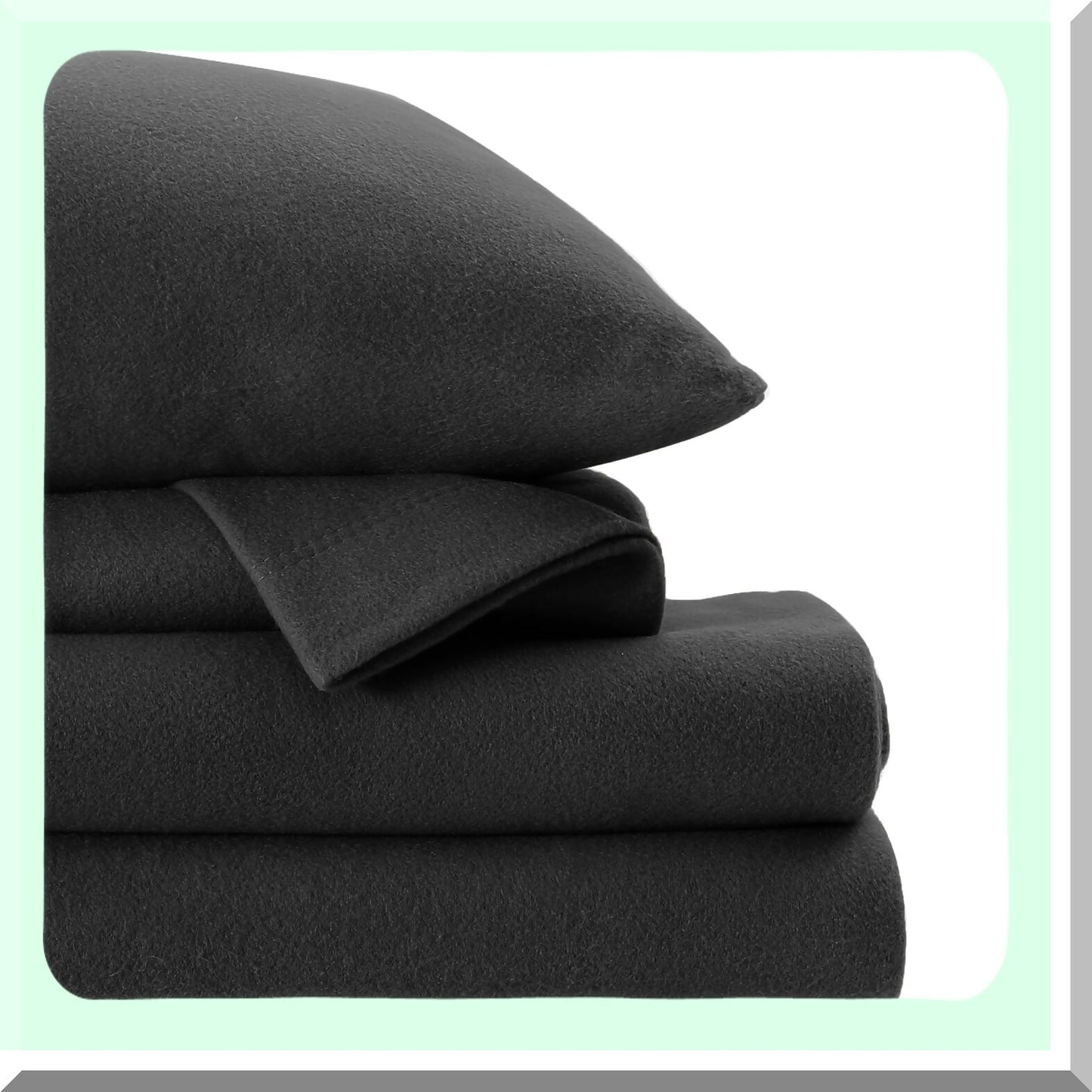 CozyDreams Plush Flannel Sheet Set - Soft Micro Fleece Bedding Bundle with Deep Pocket Fitted Sheet, Flat Sheet, and Pillowcase - Black Queen Size