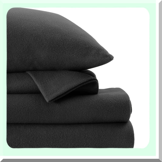 CozyDreams Plush Flannel Sheet Set - Soft Micro Fleece Bedding Bundle with Deep Pocket Fitted Sheet, Flat Sheet, and Pillowcase - Black Queen Size