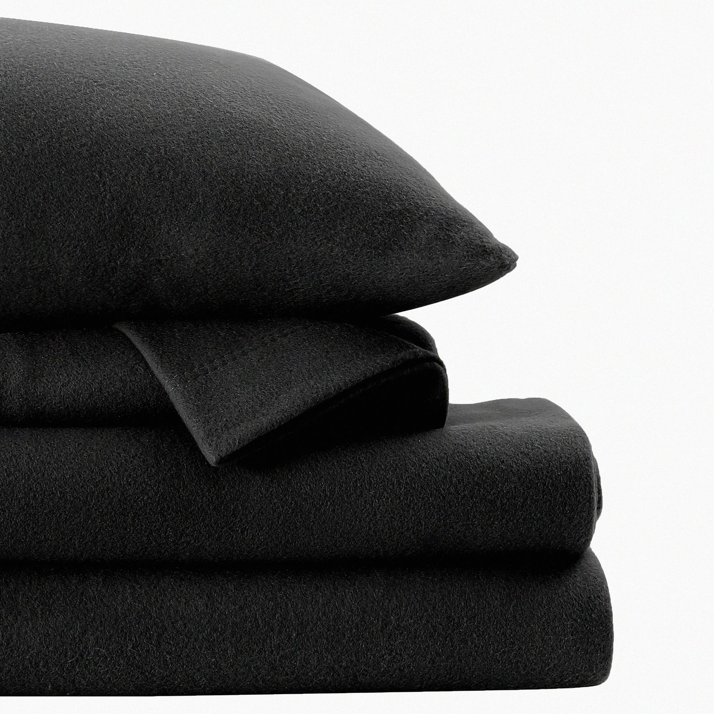 CozyDreams Plush Flannel Sheet Set - Soft Micro Fleece Bedding Bundle with Deep Pocket Fitted Sheet, Flat Sheet, and Pillowcase - Black Queen Size