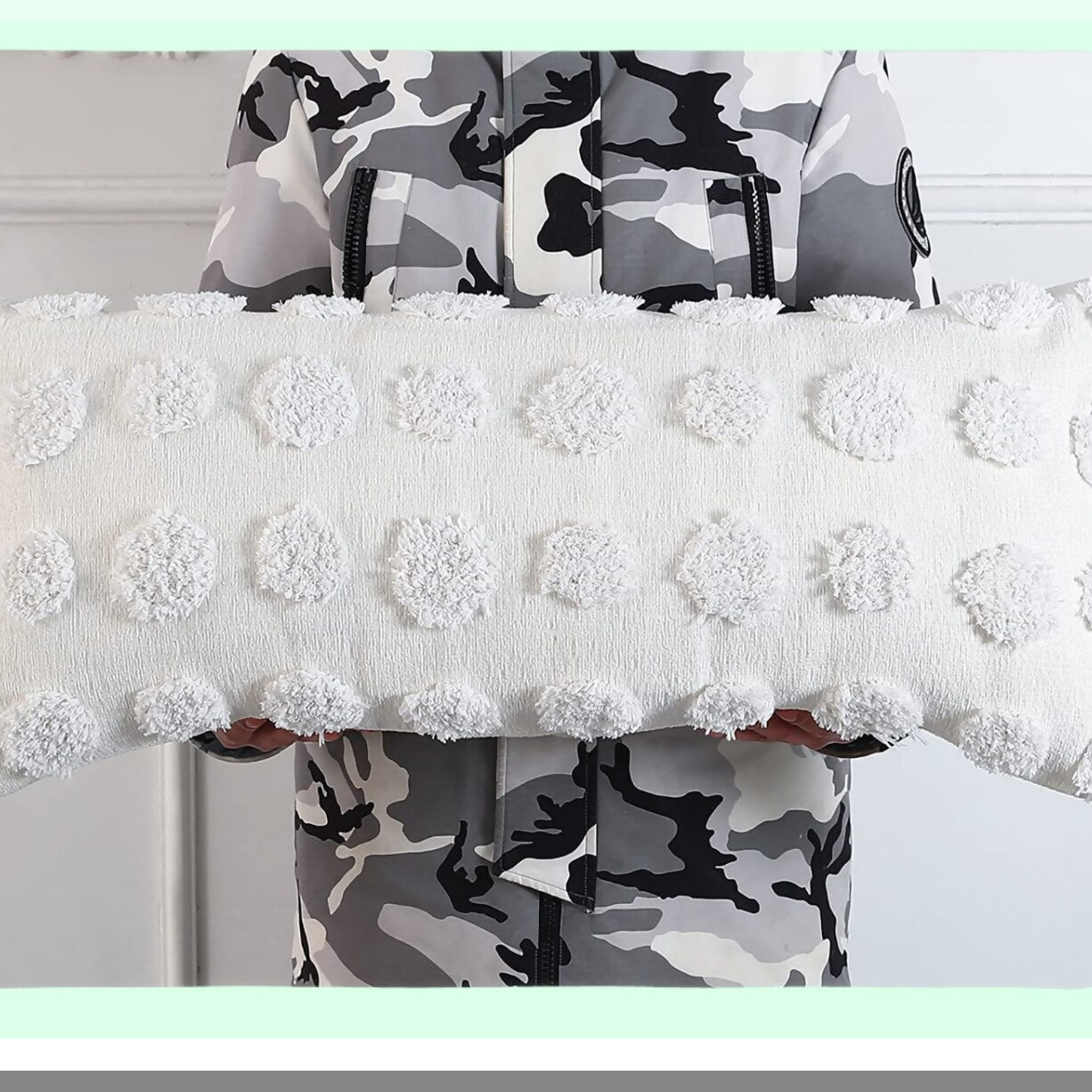 Chenille Boho Lumbar Pillow Cover - Farmhouse Decor Cushion Case for Sofa Couch Bed - Soft Long Throw Pillow Cover - Modern Cream White Livingroom Accessory
