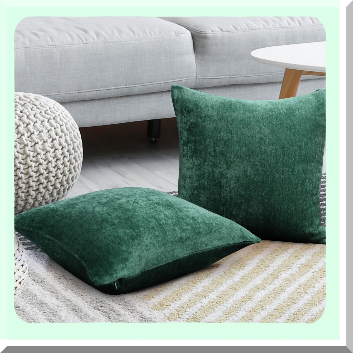 Water Repellent Chenille Throw Pillow Covers - Set of 2 Soft Decorative Cushion Covers for Sofa Car, 16x16 Inch Emerald Green - Home Cute Pillowcases