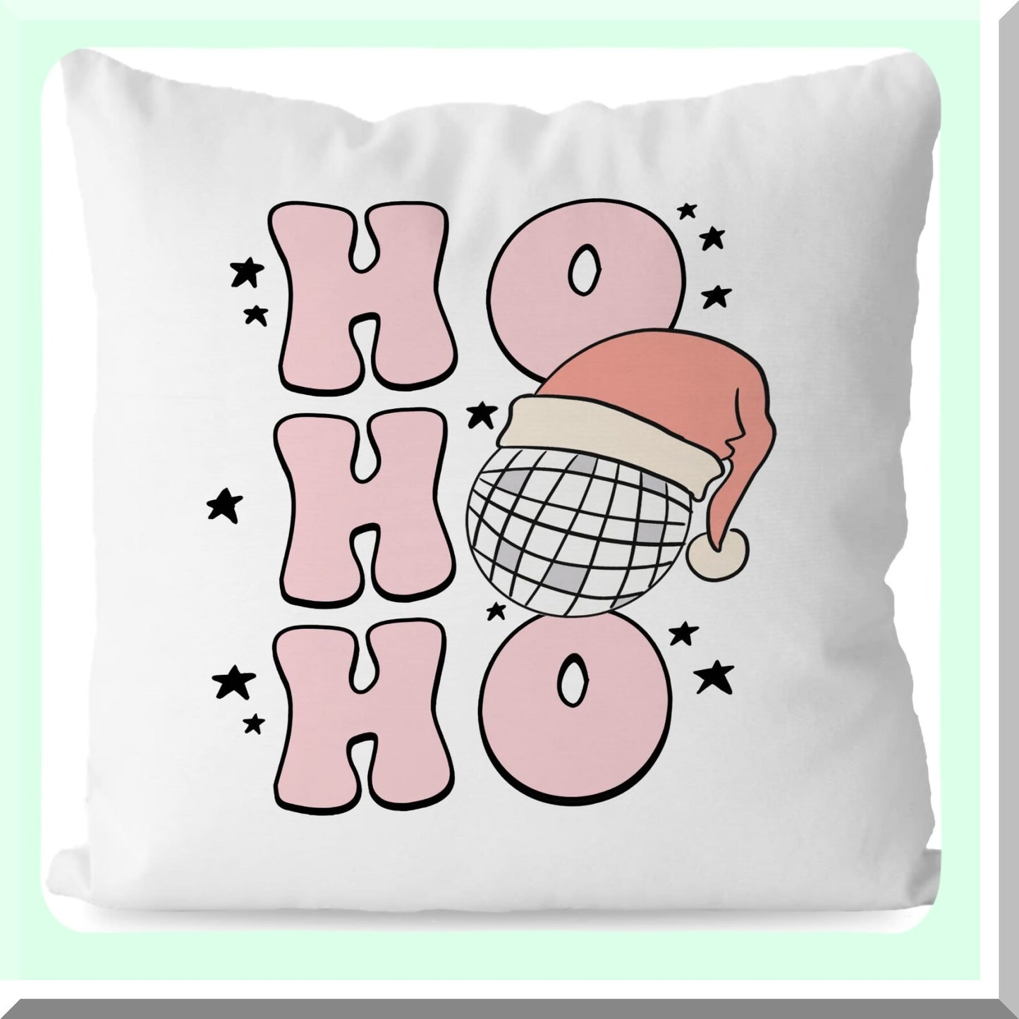 Pink Retro Ho Ho Ho Throw Pillow Cover - Preppy Decorative Pillowcase for Couch Sofa, 18x18 Inch - Festive Pink Decorations