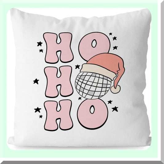 Pink Retro Ho Ho Ho Throw Pillow Cover - Preppy Decorative Pillowcase for Couch Sofa, 18x18 Inch - Festive Pink Decorations