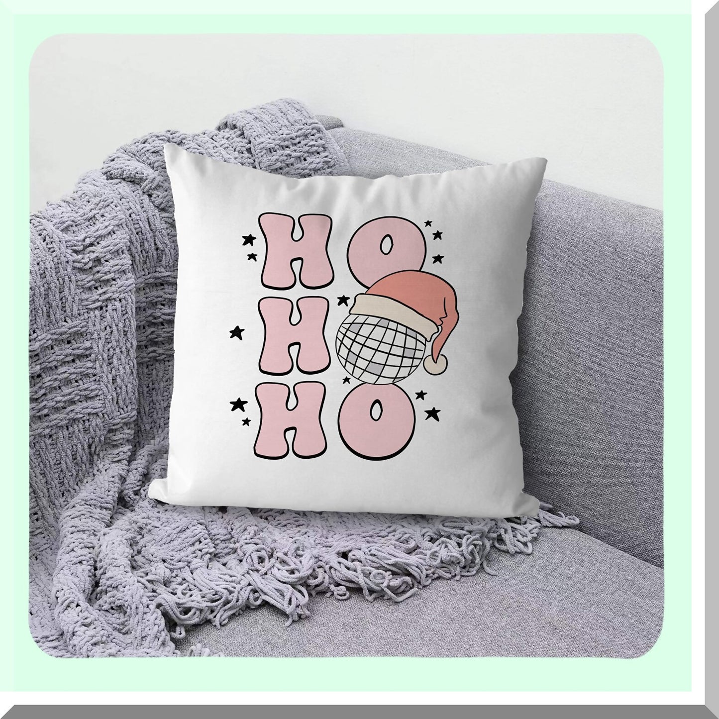 Pink Retro Ho Ho Ho Throw Pillow Cover - Preppy Decorative Pillowcase for Couch Sofa, 18x18 Inch - Festive Pink Decorations