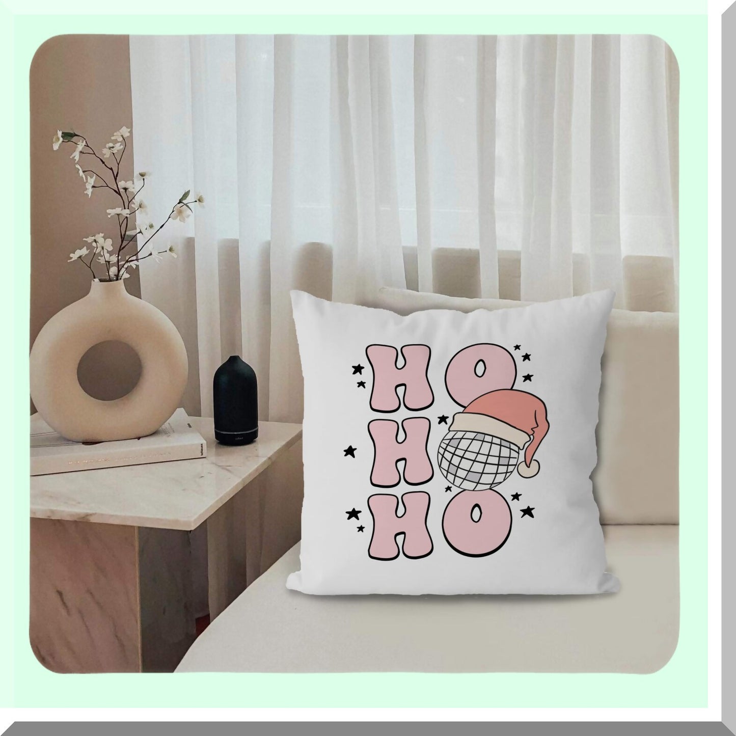 Pink Retro Ho Ho Ho Throw Pillow Cover - Preppy Decorative Pillowcase for Couch Sofa, 18x18 Inch - Festive Pink Decorations