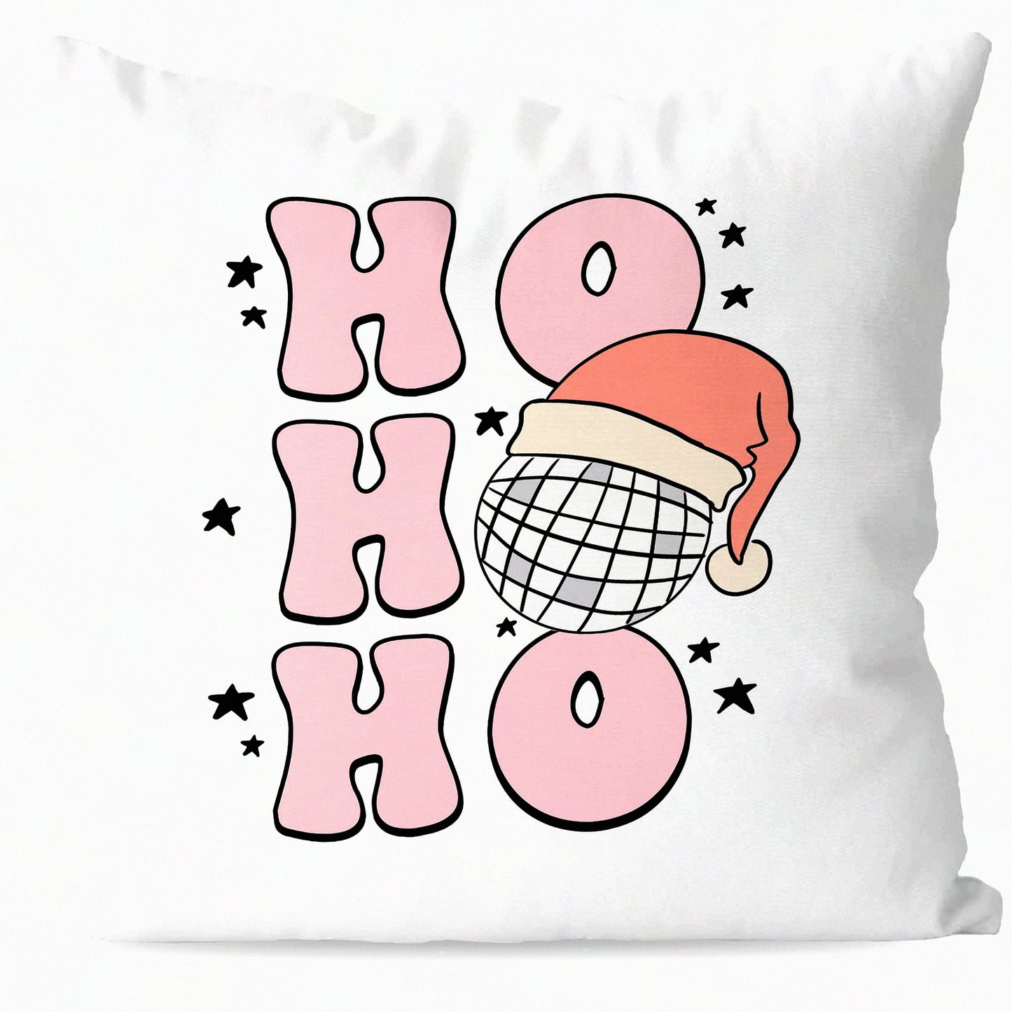 Pink Retro Ho Ho Ho Throw Pillow Cover - Preppy Decorative Pillowcase for Couch Sofa, 18x18 Inch - Festive Pink Decorations
