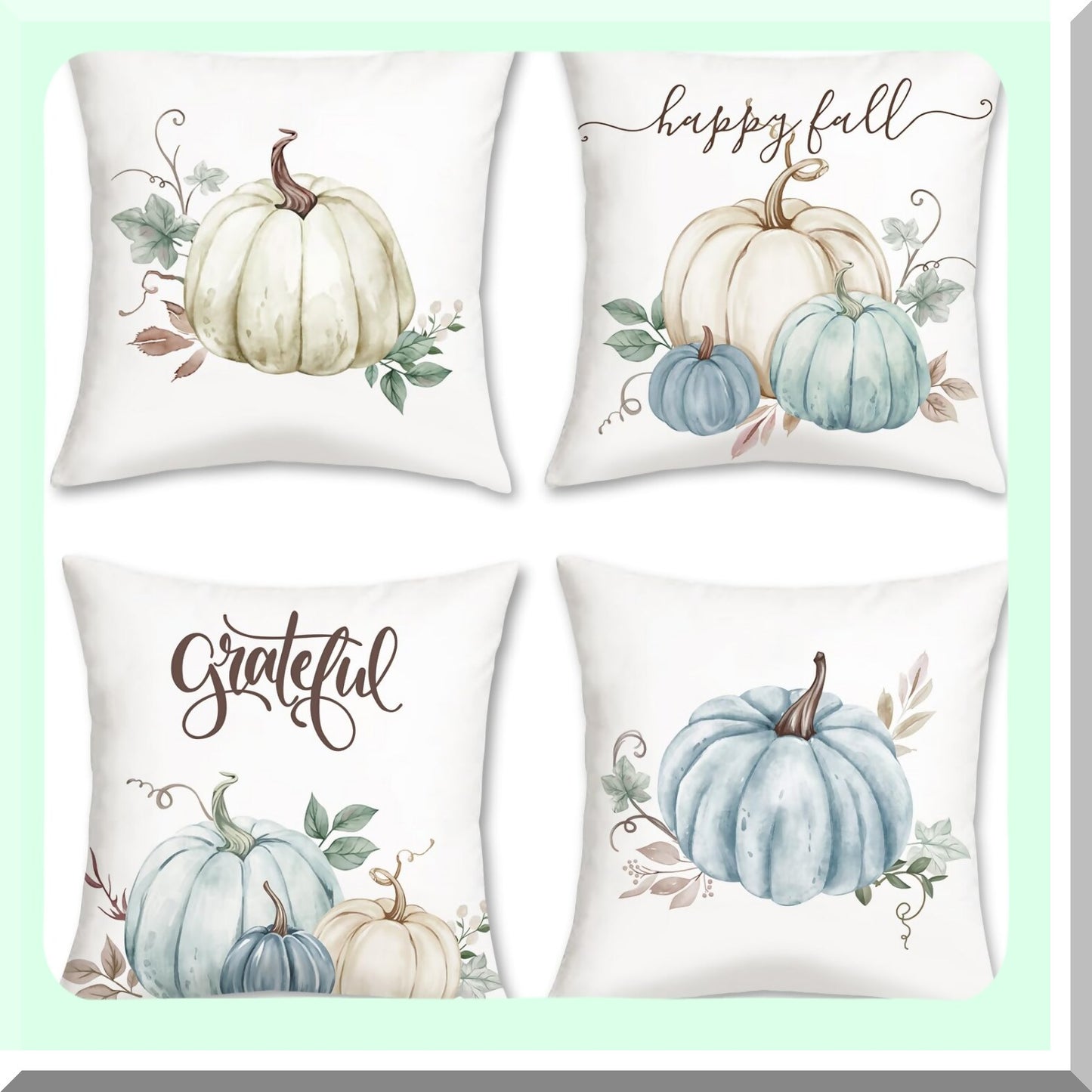 Autumn Harvest Decor Pillow Covers - Set of 4, 18x18 Inch Fall Pumpkin Grateful Throw Pillow Cases for Sofa Couch - Thanksgiving Home Decor