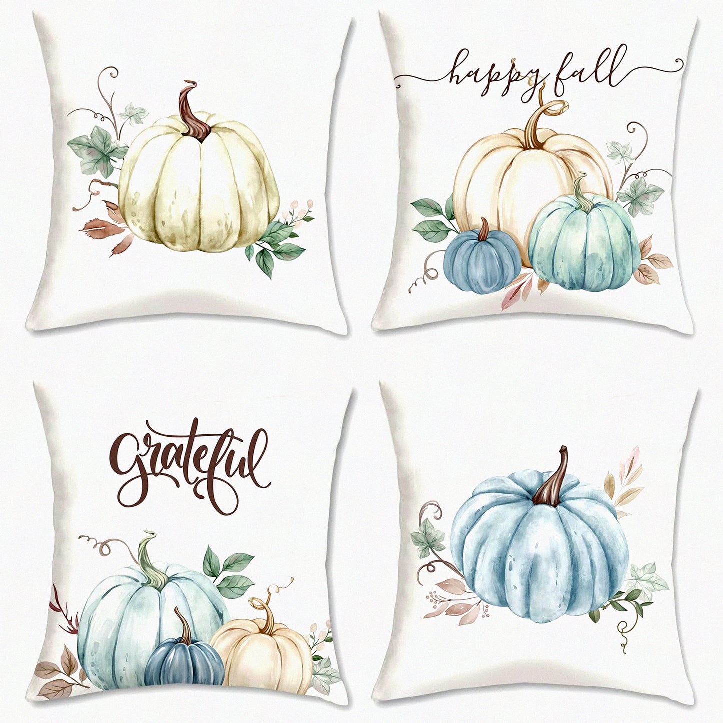 Autumn Harvest Decor Pillow Covers - Set of 4, 18x18 Inch Fall Pumpkin Grateful Throw Pillow Cases for Sofa Couch - Thanksgiving Home Decor
