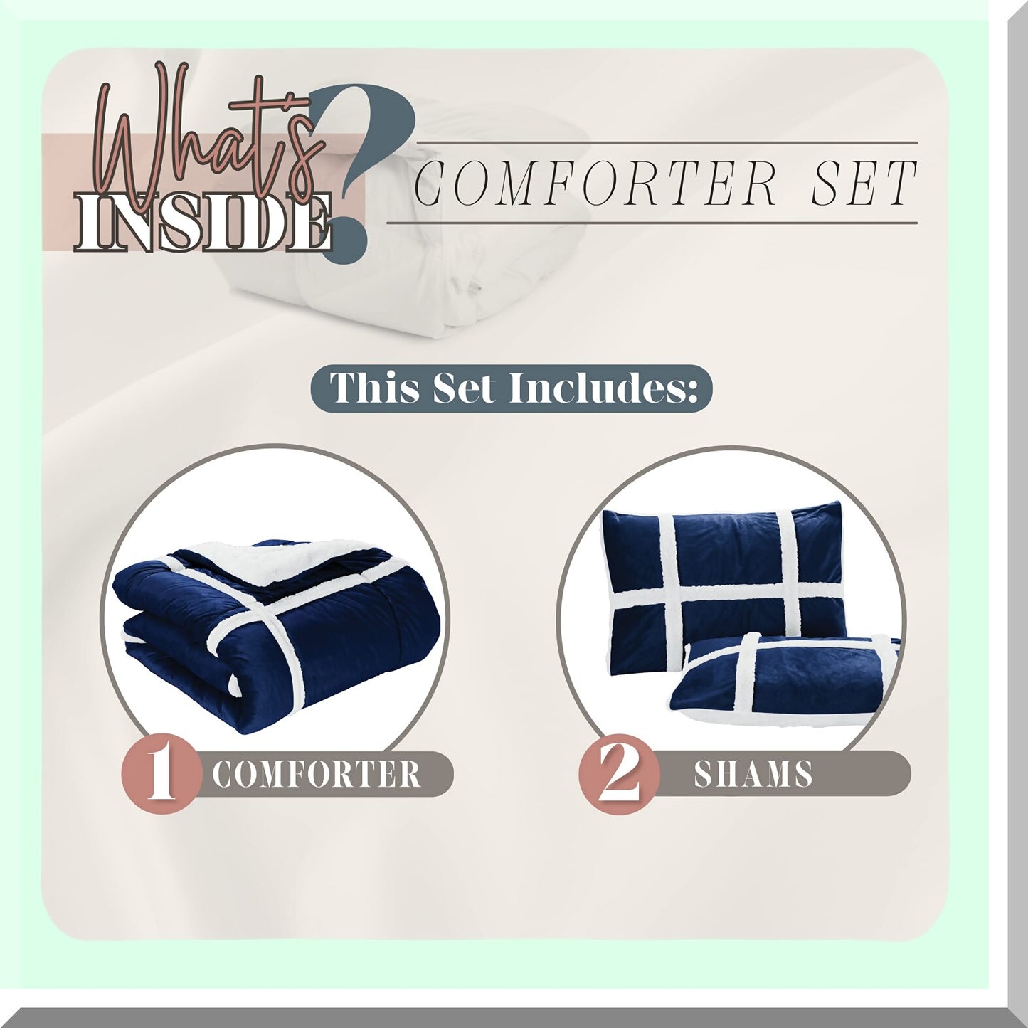 Luxury Stripe Sherpa Comforter Set - Plush Queen Size Bedding with Reversible Design, Soft Sherpa Backing, and Textured Comfort Weight in Royal Navy Blue