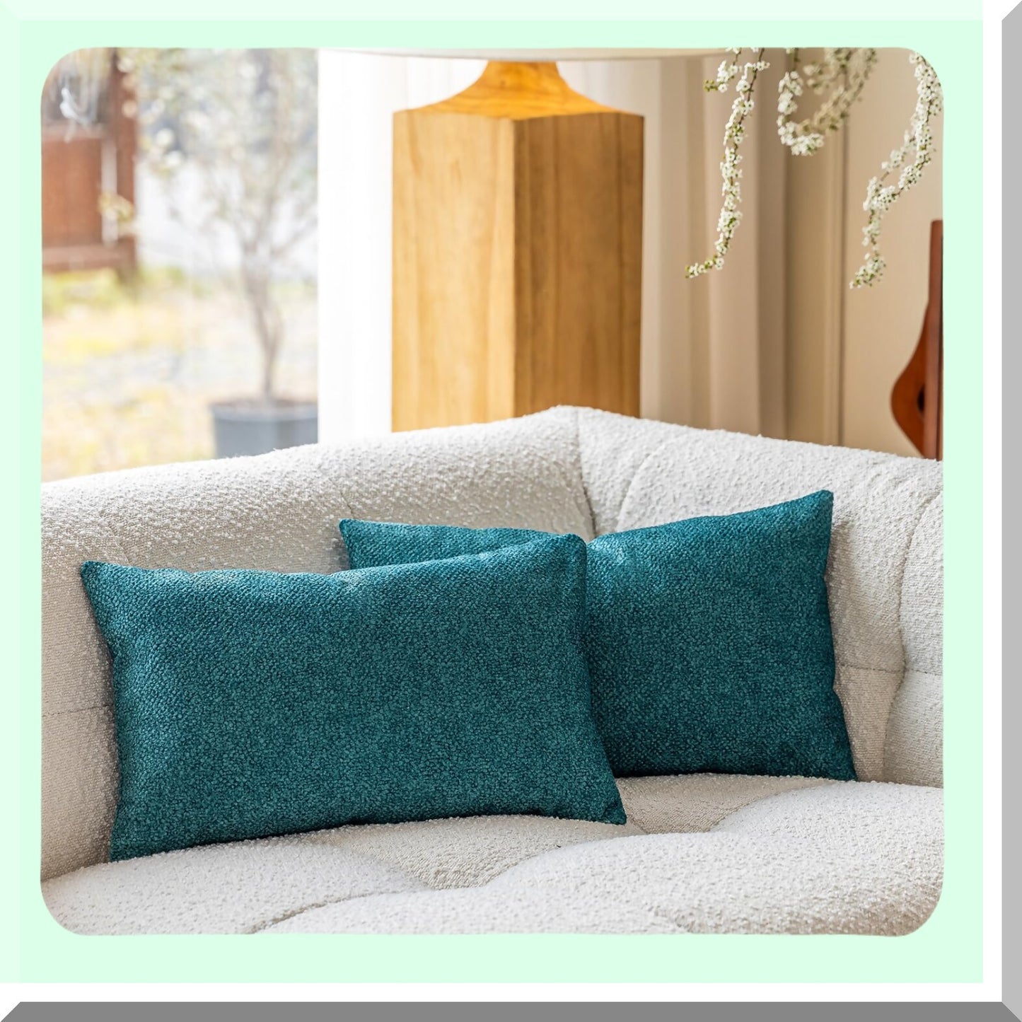 Embossed Velvet Teal Blue Throw Pillow Covers - Farmhouse Decorative Accent Pillows for Living Room Sofa - Textured 3D Couch Cushion 12x20