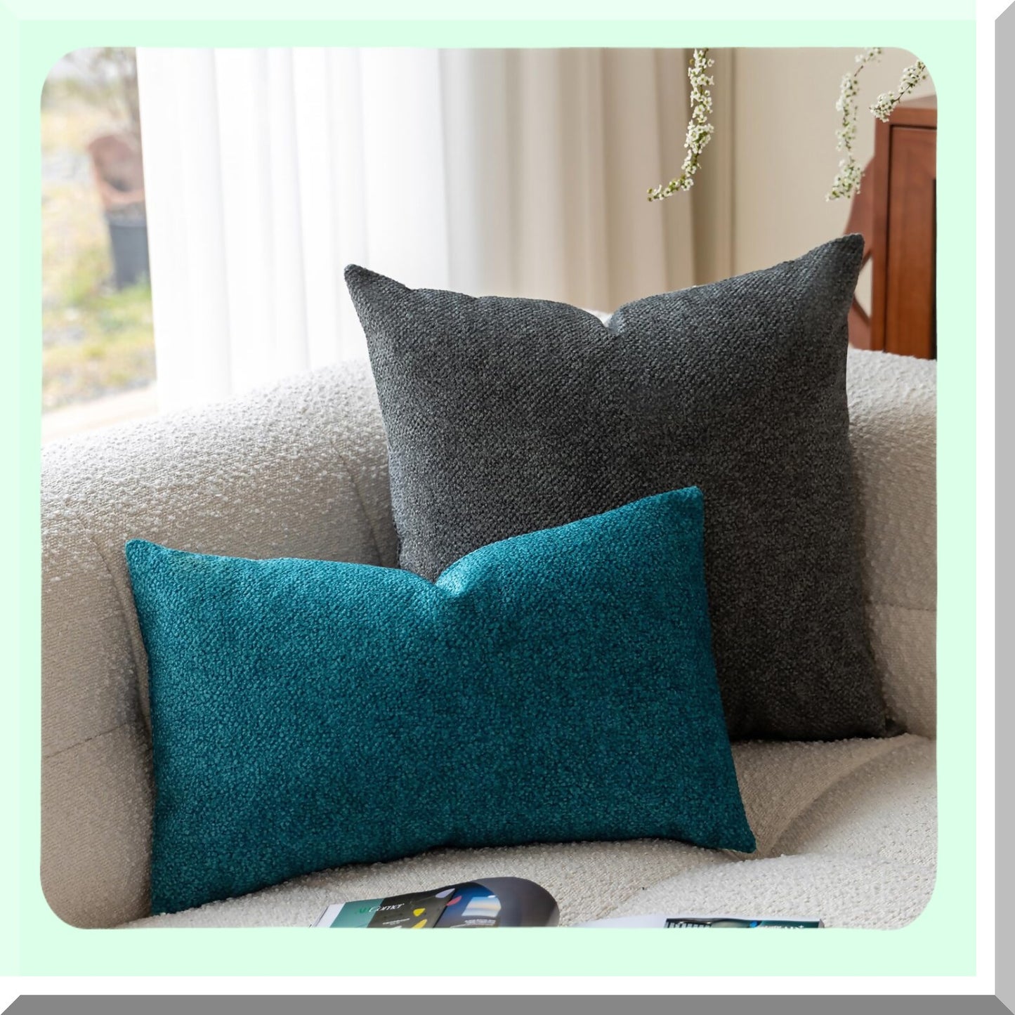 Embossed Velvet Teal Blue Throw Pillow Covers - Farmhouse Decorative Accent Pillows for Living Room Sofa - Textured 3D Couch Cushion 12x20