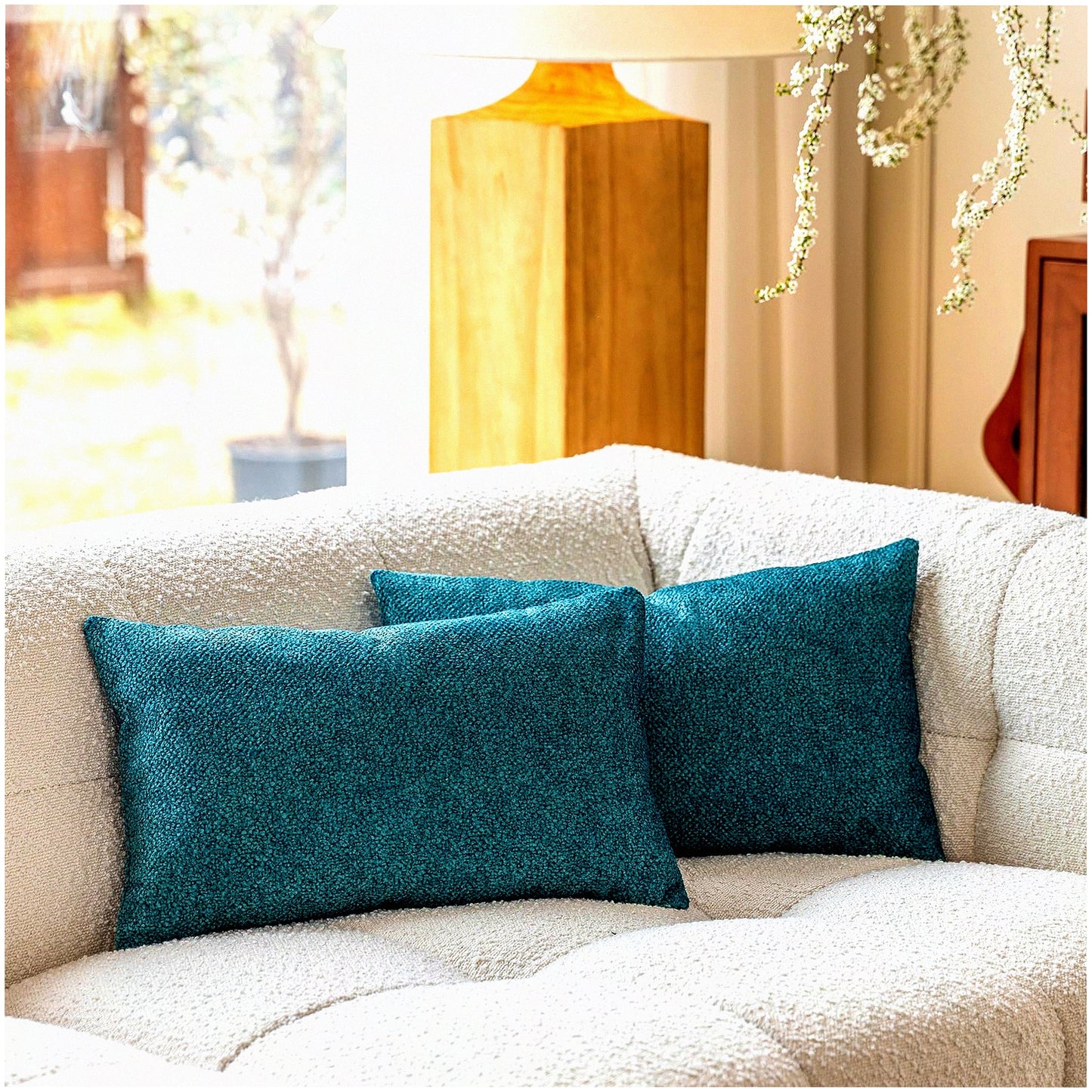 Embossed Velvet Teal Blue Throw Pillow Covers - Farmhouse Decorative Accent Pillows for Living Room Sofa - Textured 3D Couch Cushion 12x20