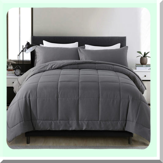 All Season Queen Comforter Set - Grey Down Alternative Bedding with 2 Pillow Cases - 3 Piece Queen Size Comforter Set - Soft & Cozy Bedding Sets
